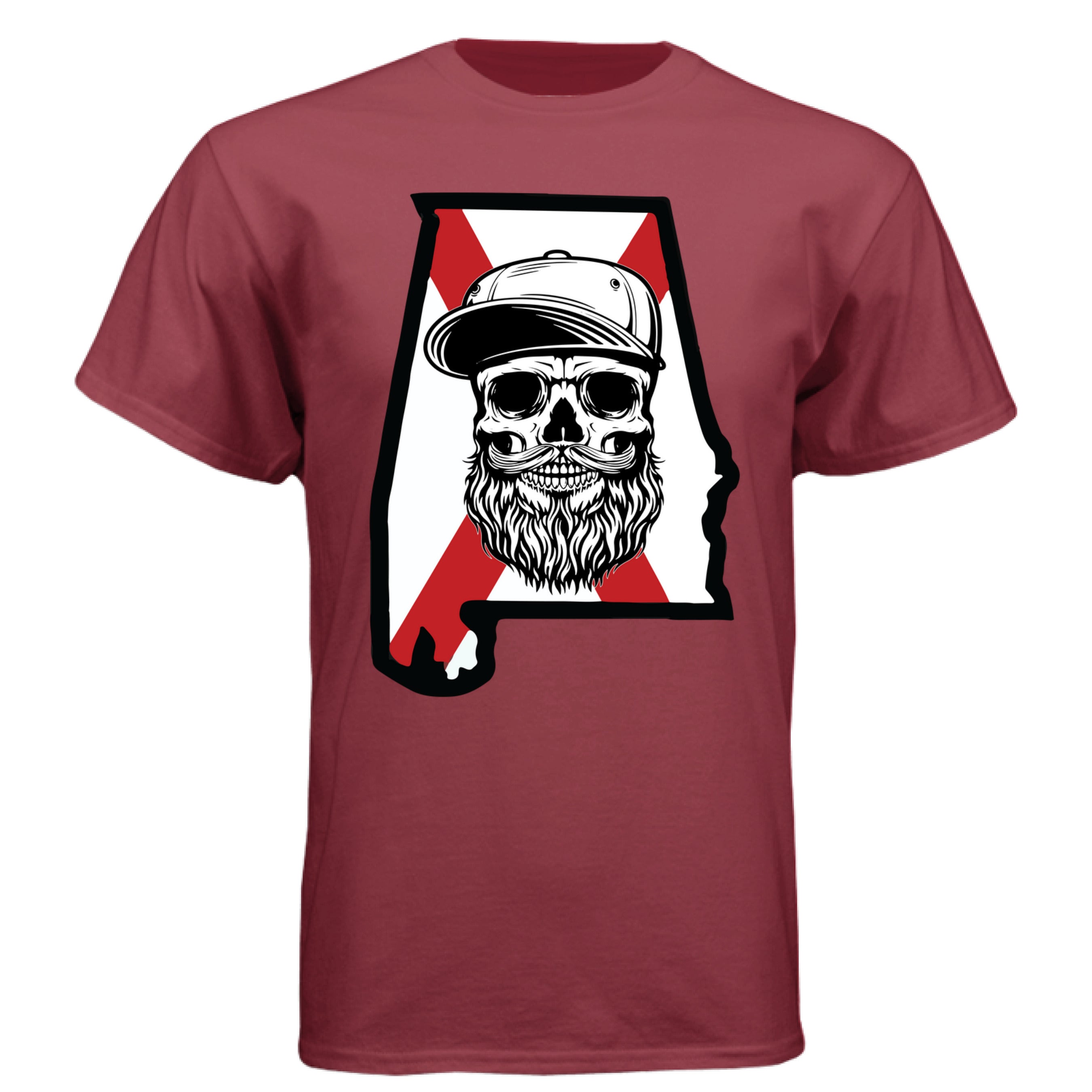 Alabama Bearded Skull T-Shirt – Southern Pride for the Bearded Legend Athletic Cardinal - FRONT