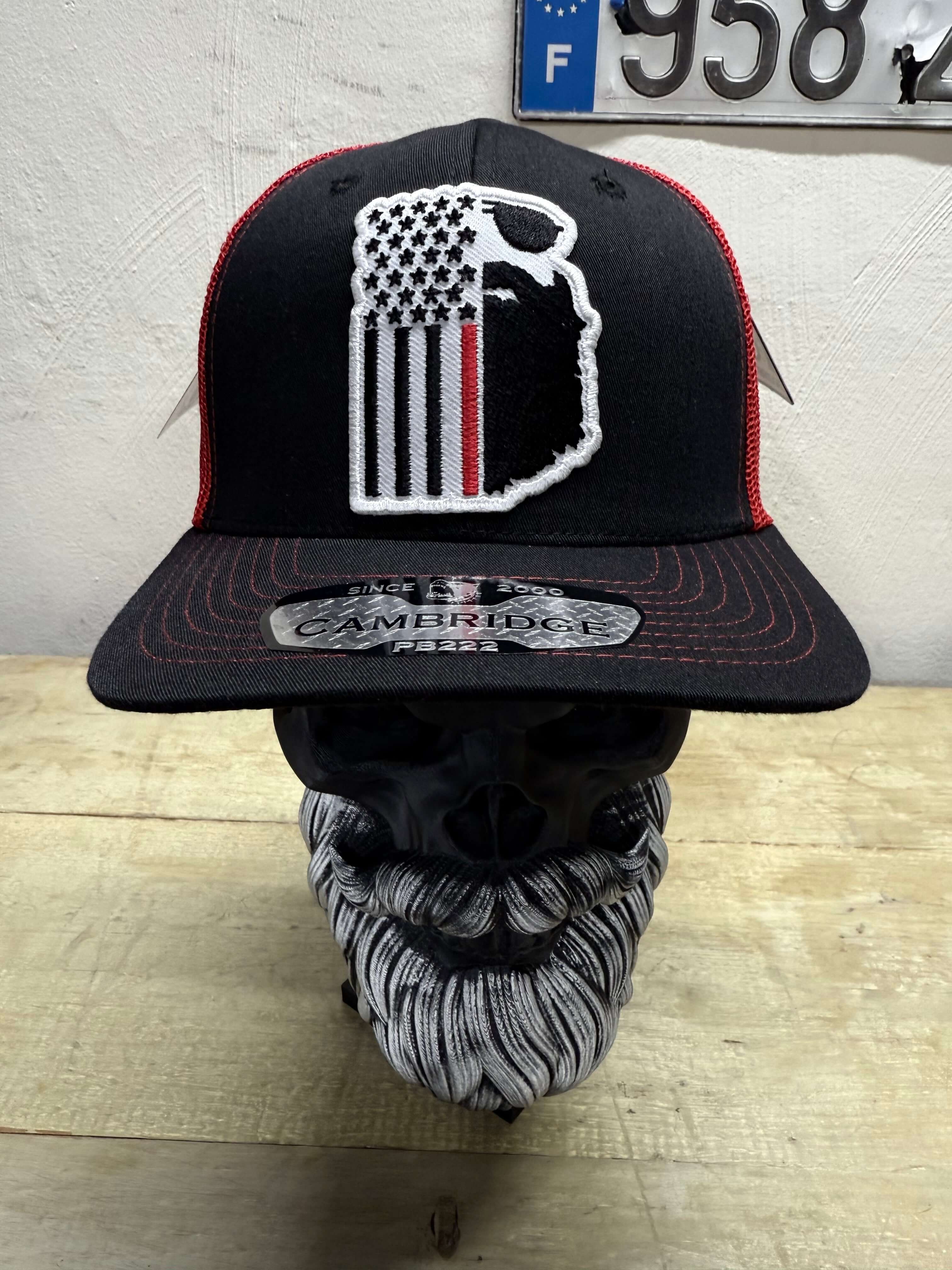 American Beard Flag With Red Stripe For Bearded Fireman Trucker Hat
