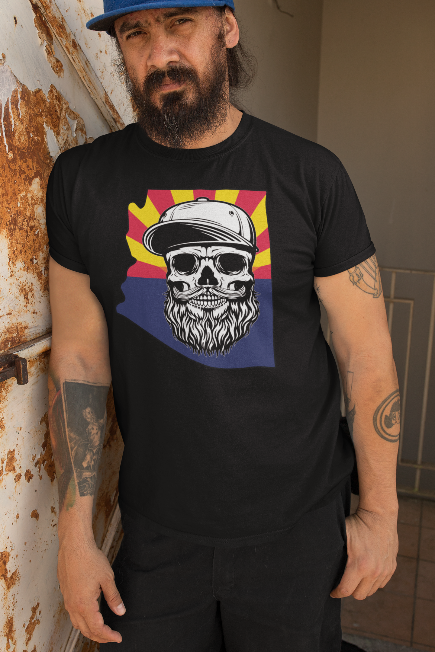 Arizona Bearded Skull T-Shirt – Desert Vibes for the Bearded Rebel