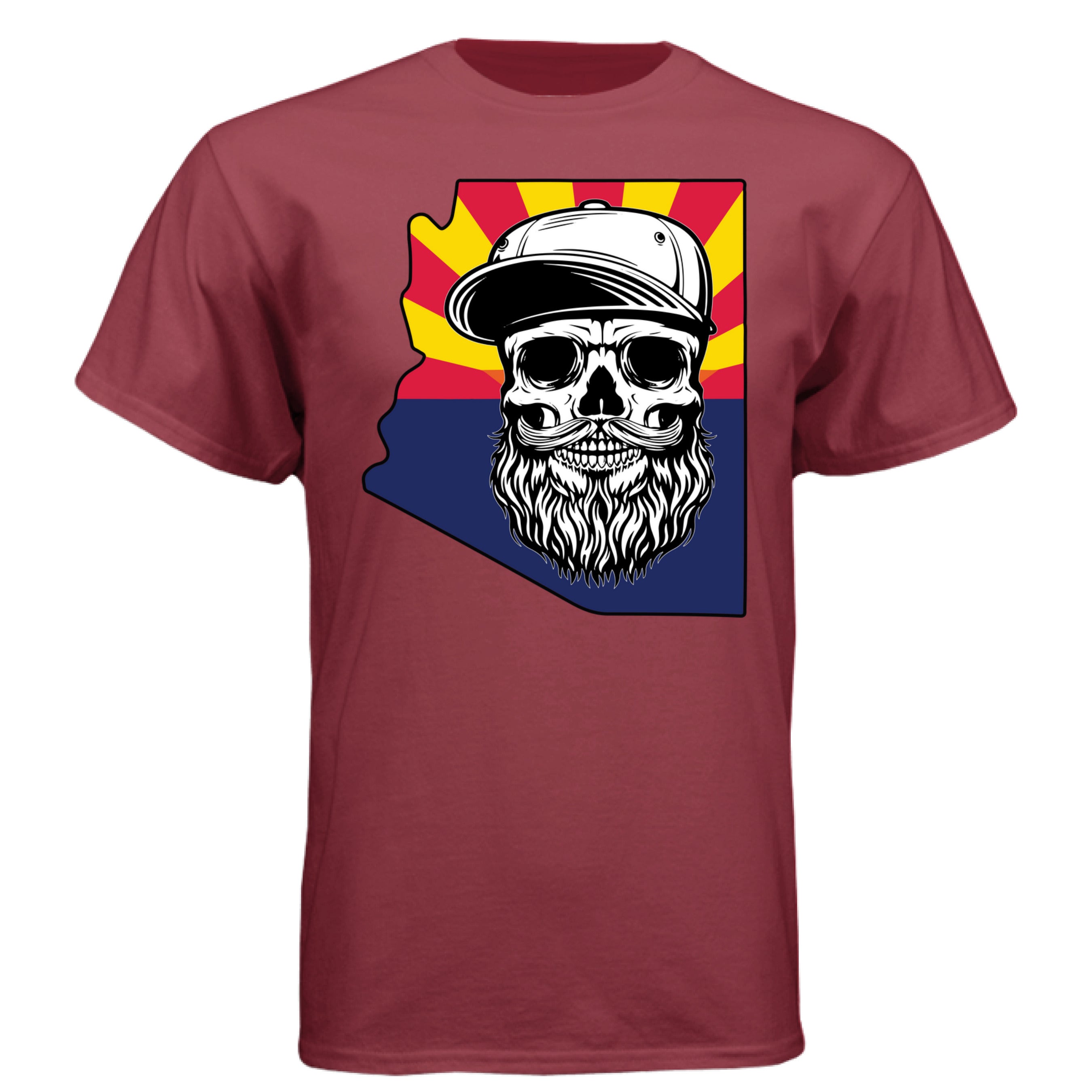 Arizona Bearded Skull T-Shirt – Desert Vibes for the Bearded Rebel Athletic Cardinal - FRONT