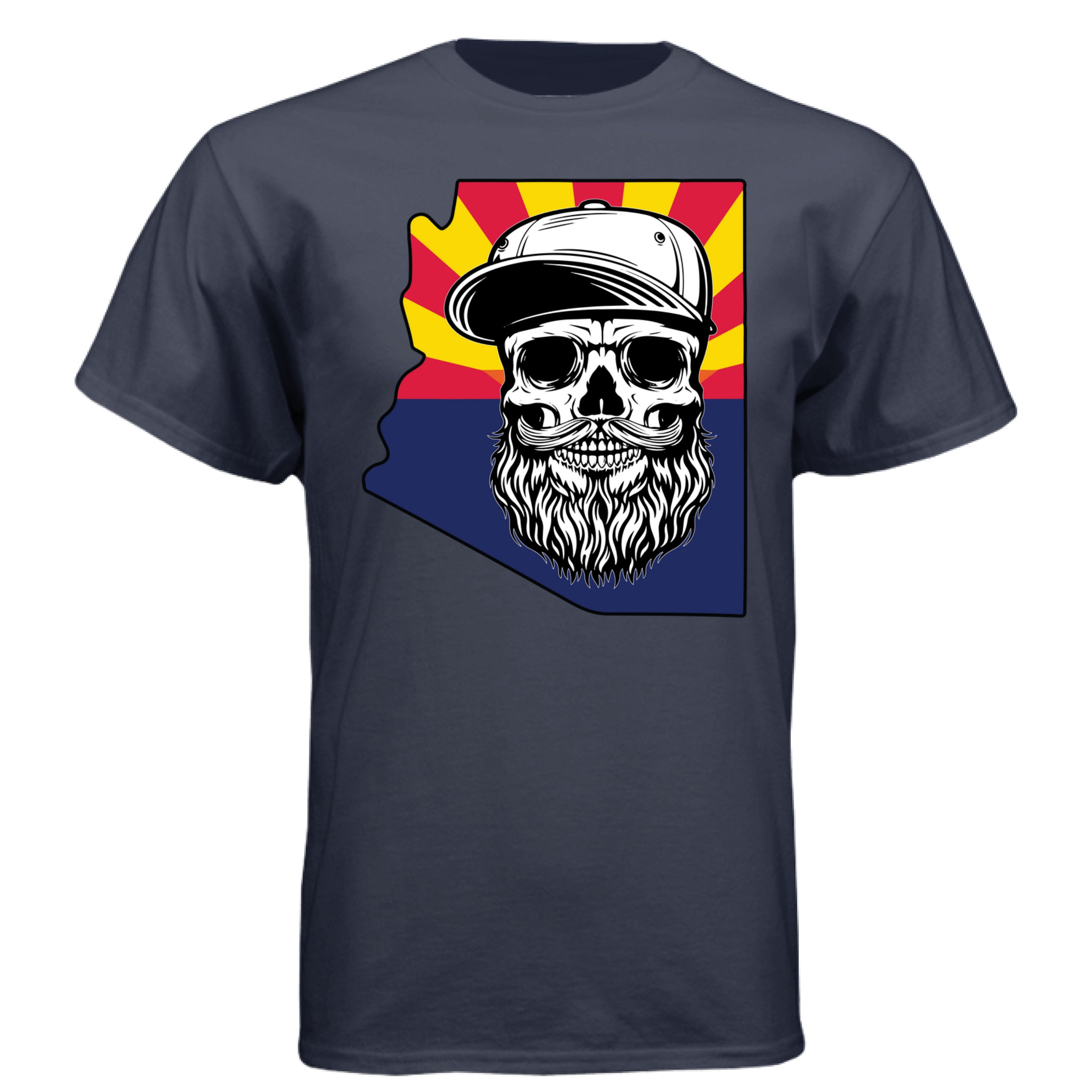Arizona Bearded Skull T-Shirt – Desert Vibes for the Bearded Rebel Athletic Navy - FRONT