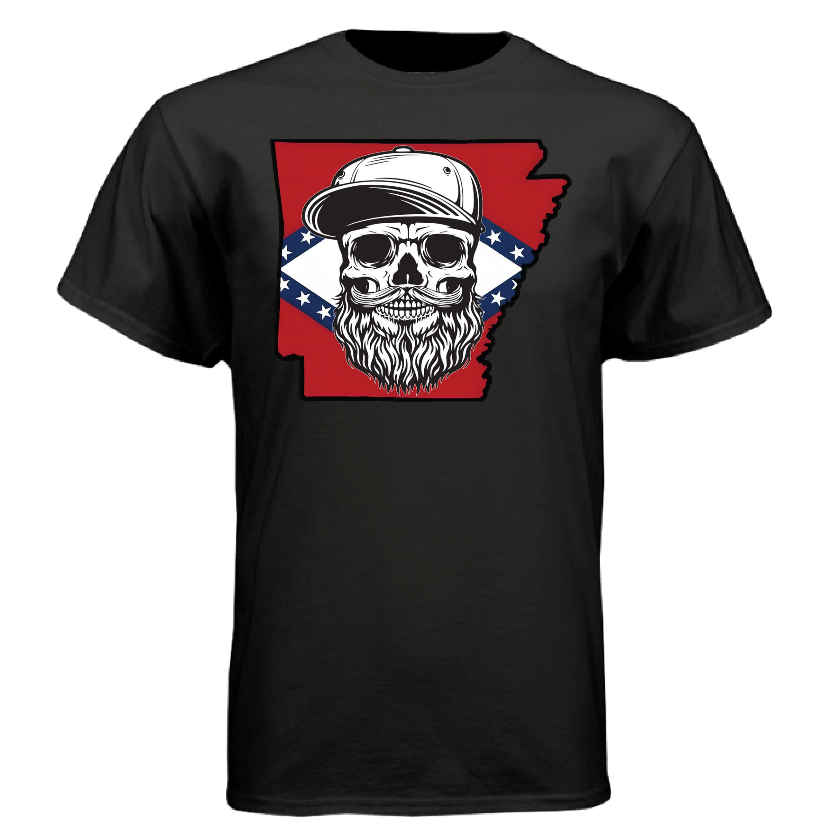 Arkansas Bearded Skull T-Shirt – Bold Southern Style for the Bearded Legends BLACK - FRONT