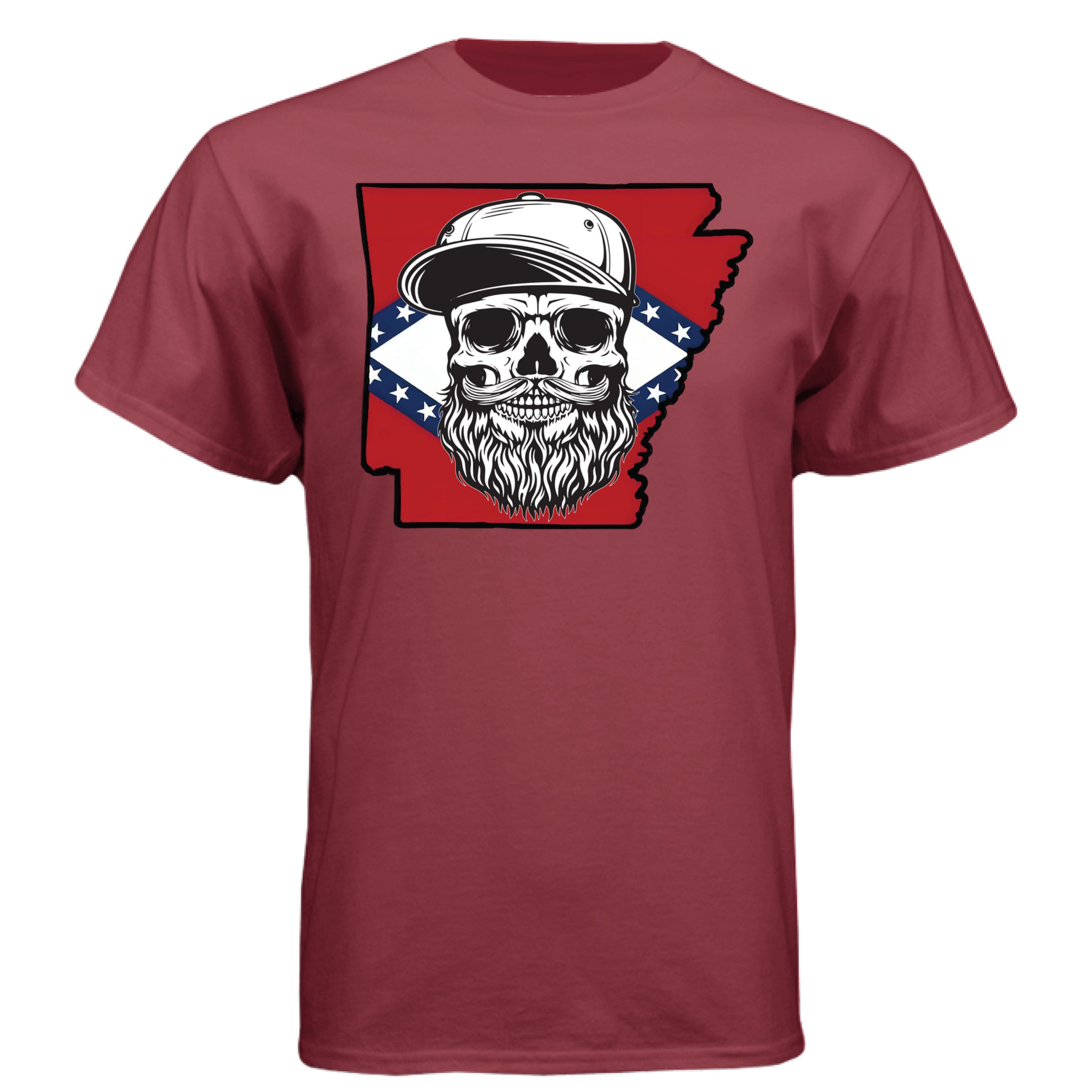 Arkansas Bearded Skull T-Shirt – Bold Southern Style for the Bearded Legends Athletic Cardinal - FRONT