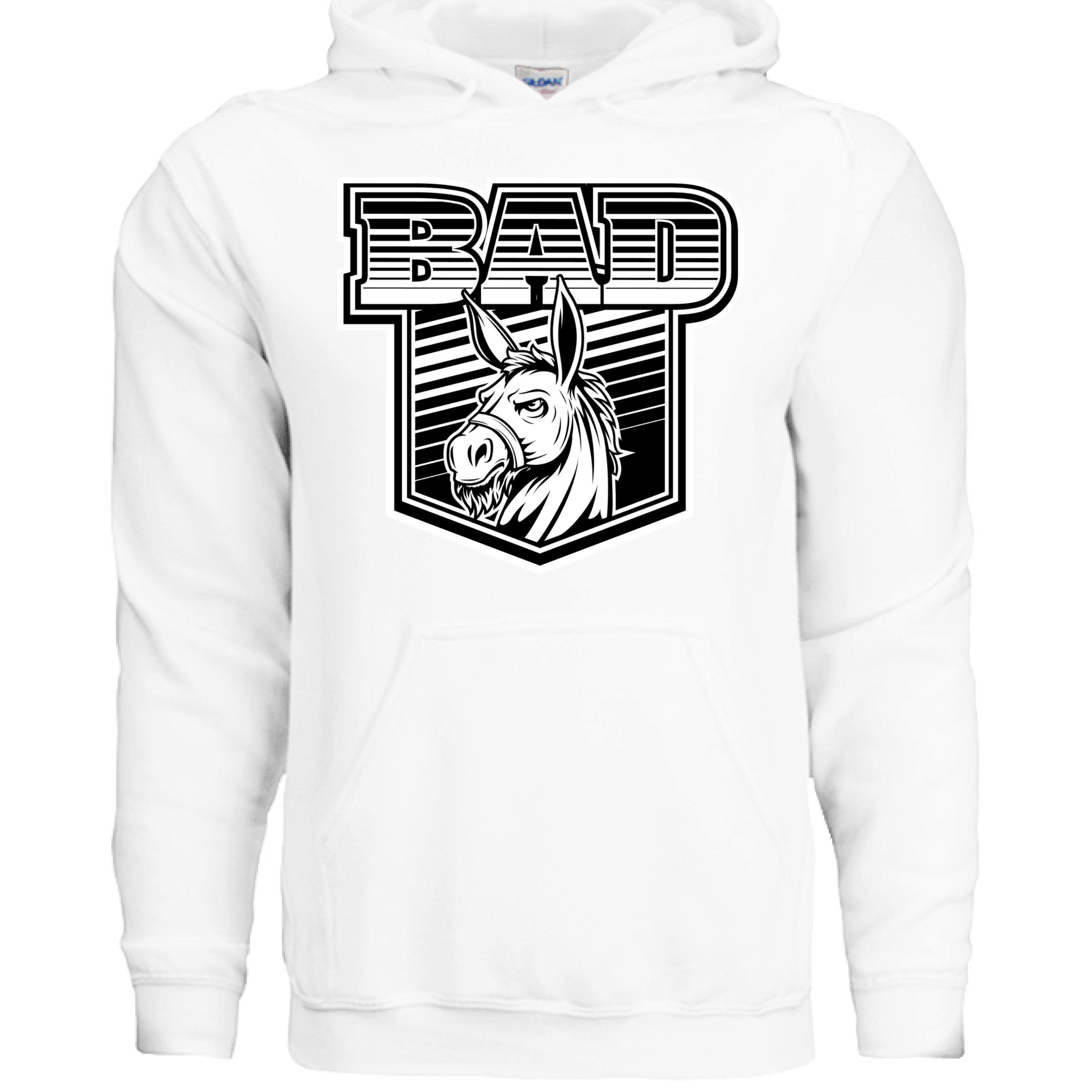 Bad Ass Bearded Donkey Illustration Fierce Beard Donkey Hoodie WHITE - FRONT