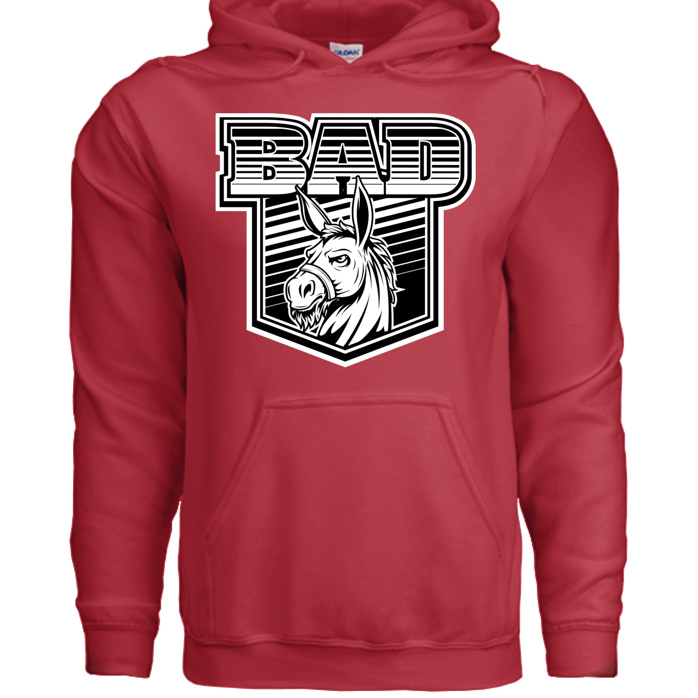 Bad Ass Bearded Donkey Illustration Fierce Beard Donkey Hoodie RED - FRONT