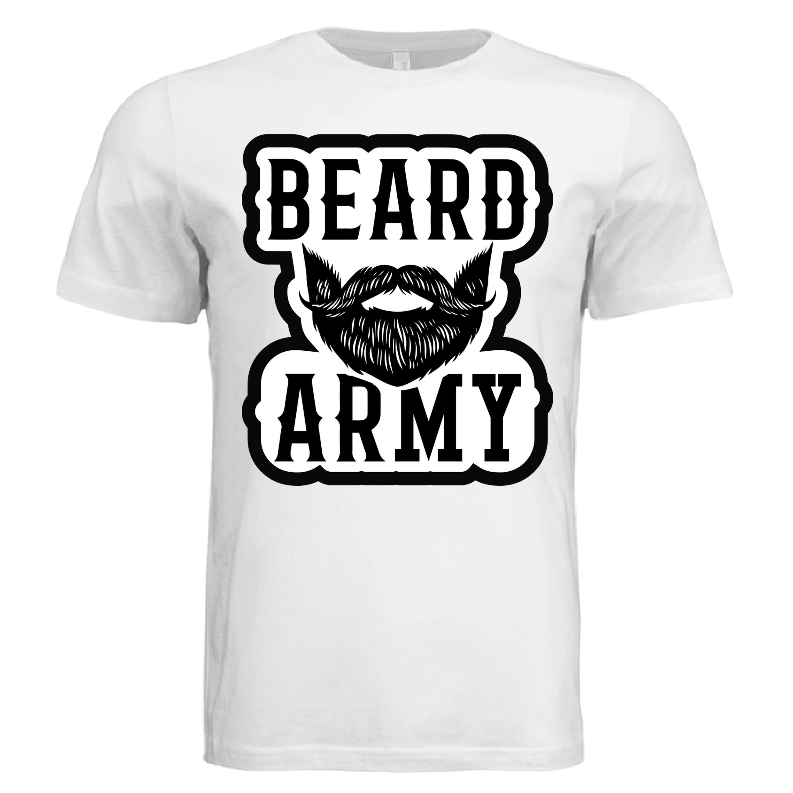 Beard Army Minimalist Tee Shirt Bold Bearded Statement of Masculine Identity WHITE - FRONT