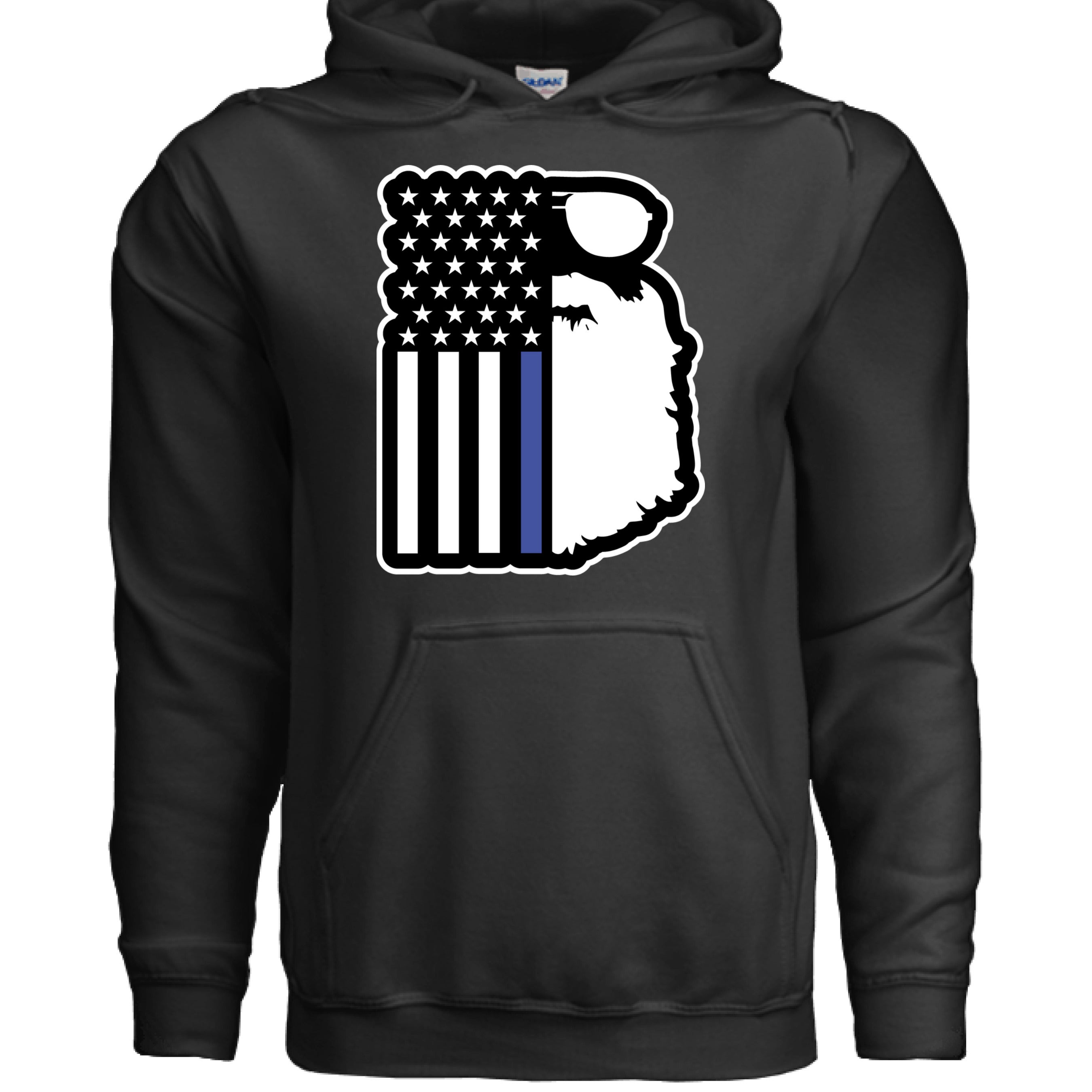 Beard and Flag With Blue Stripe For Bearded Police Officers Hoodie BLACK - FRONT