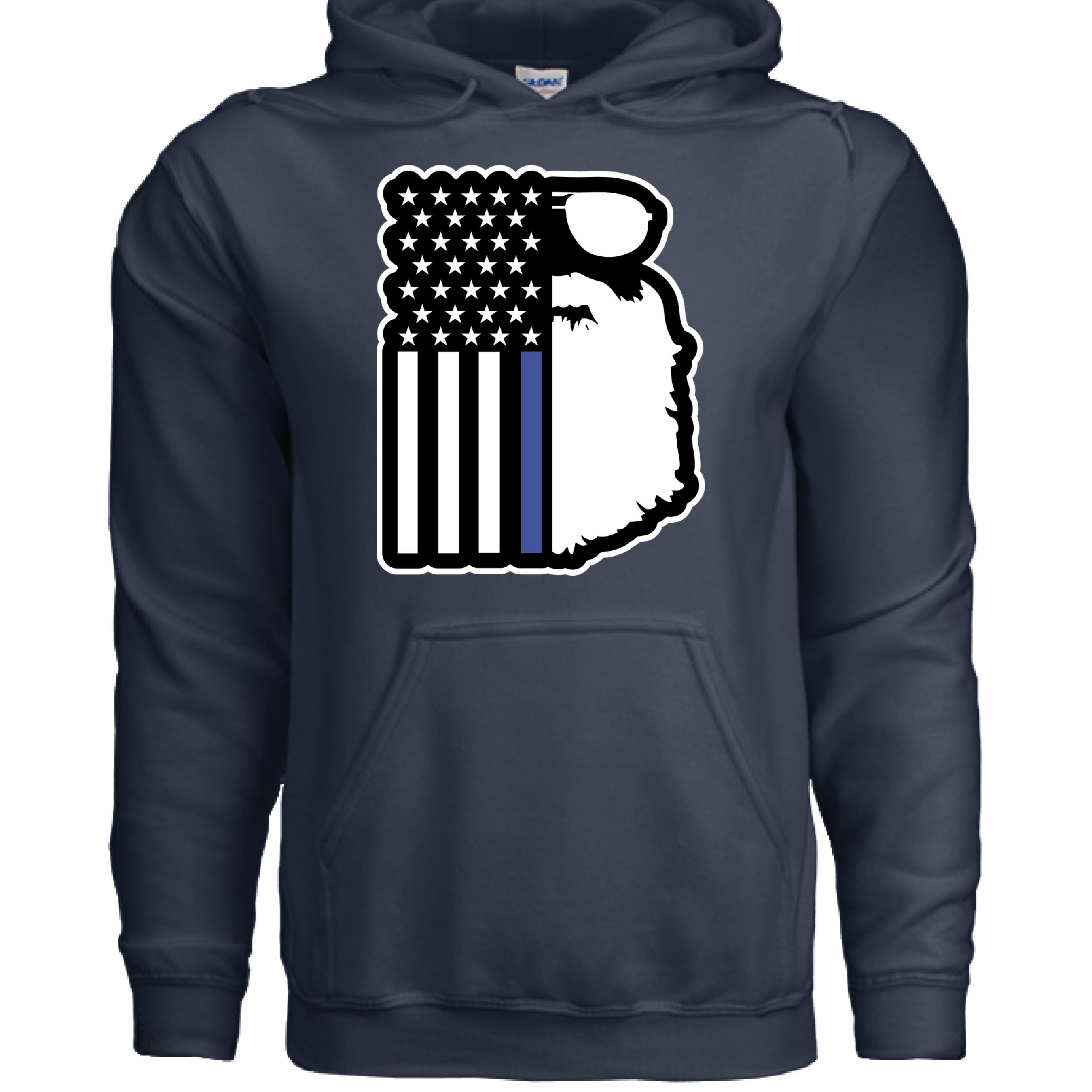 Beard and Flag With Blue Stripe For Bearded Police Officers Hoodie NAVY - FRONT