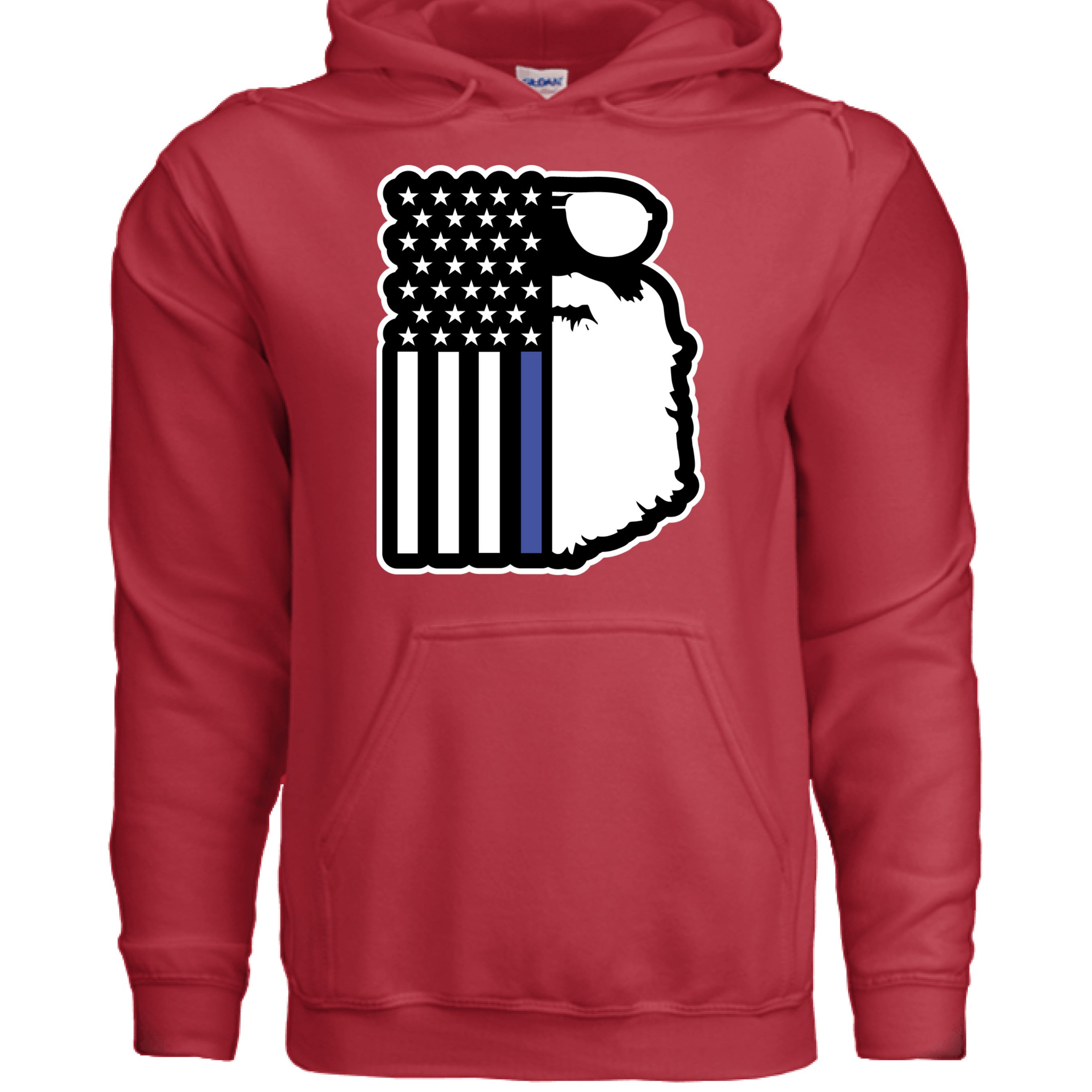 Beard and Flag With Blue Stripe For Bearded Police Officers Hoodie RED - FRONT