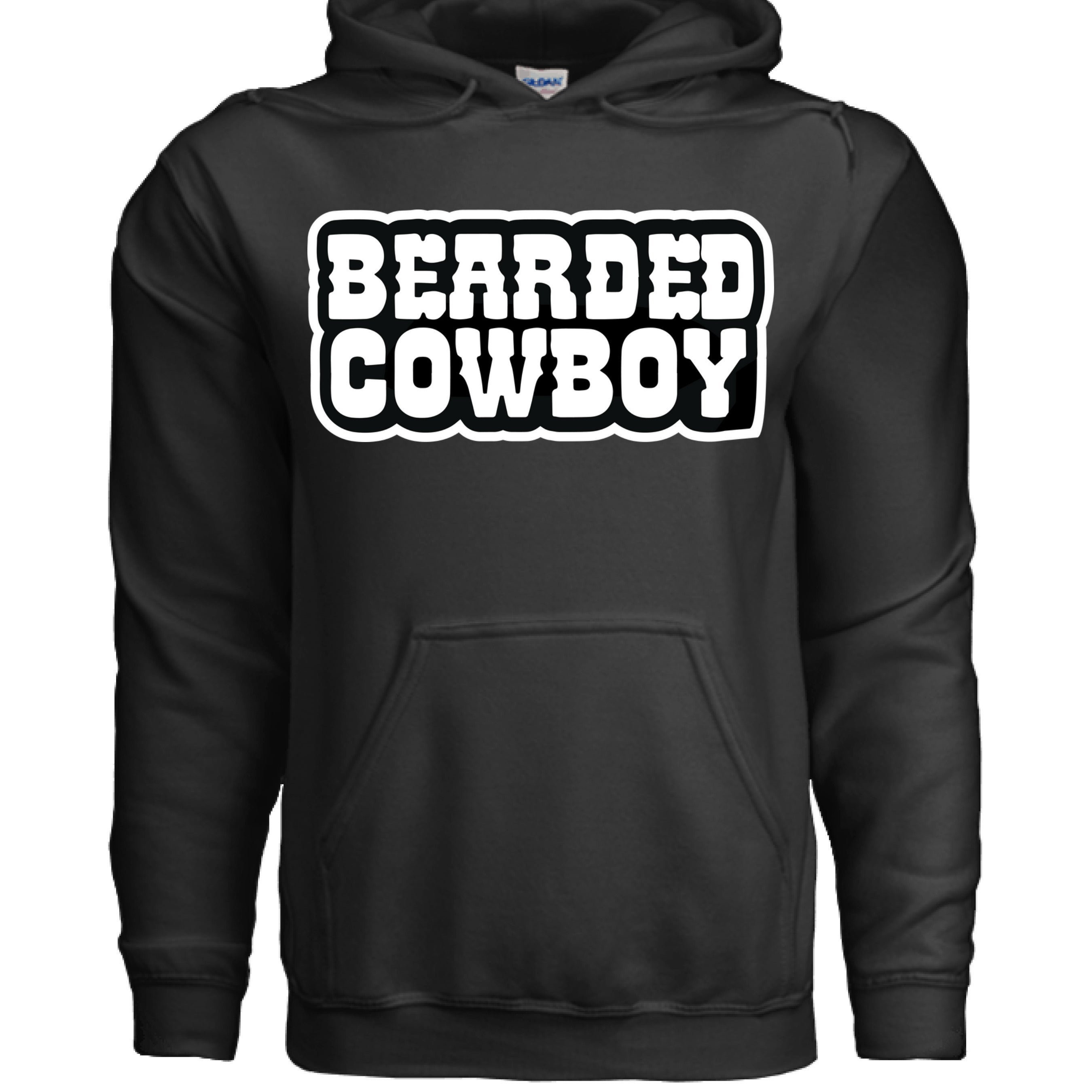Bearded Cowboy Hoodie Bold Western Style Typography Beard Design BLACK - FRONT
