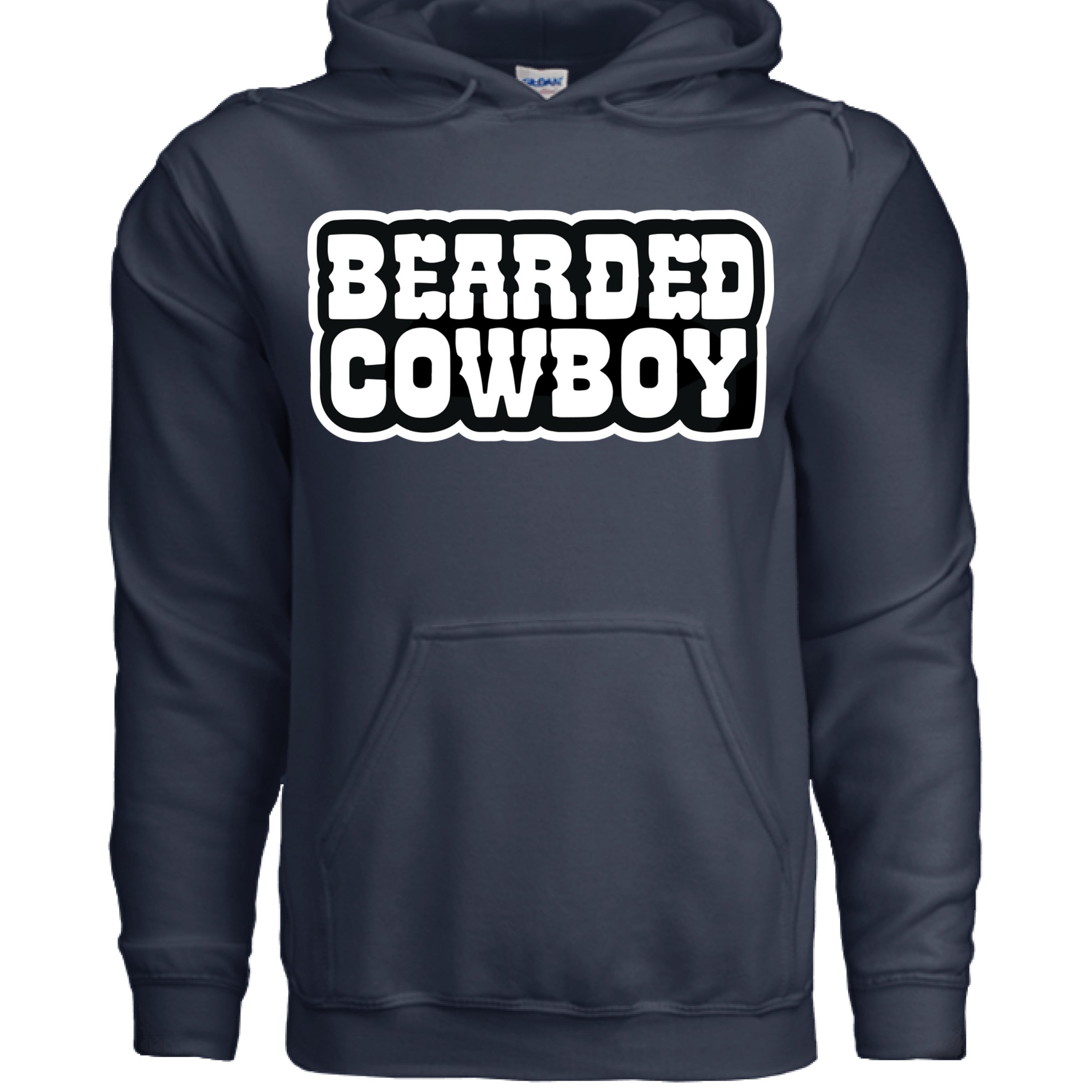 Bearded Cowboy Hoodie Bold Western Style Typography Beard Design NAVY - FRONT
