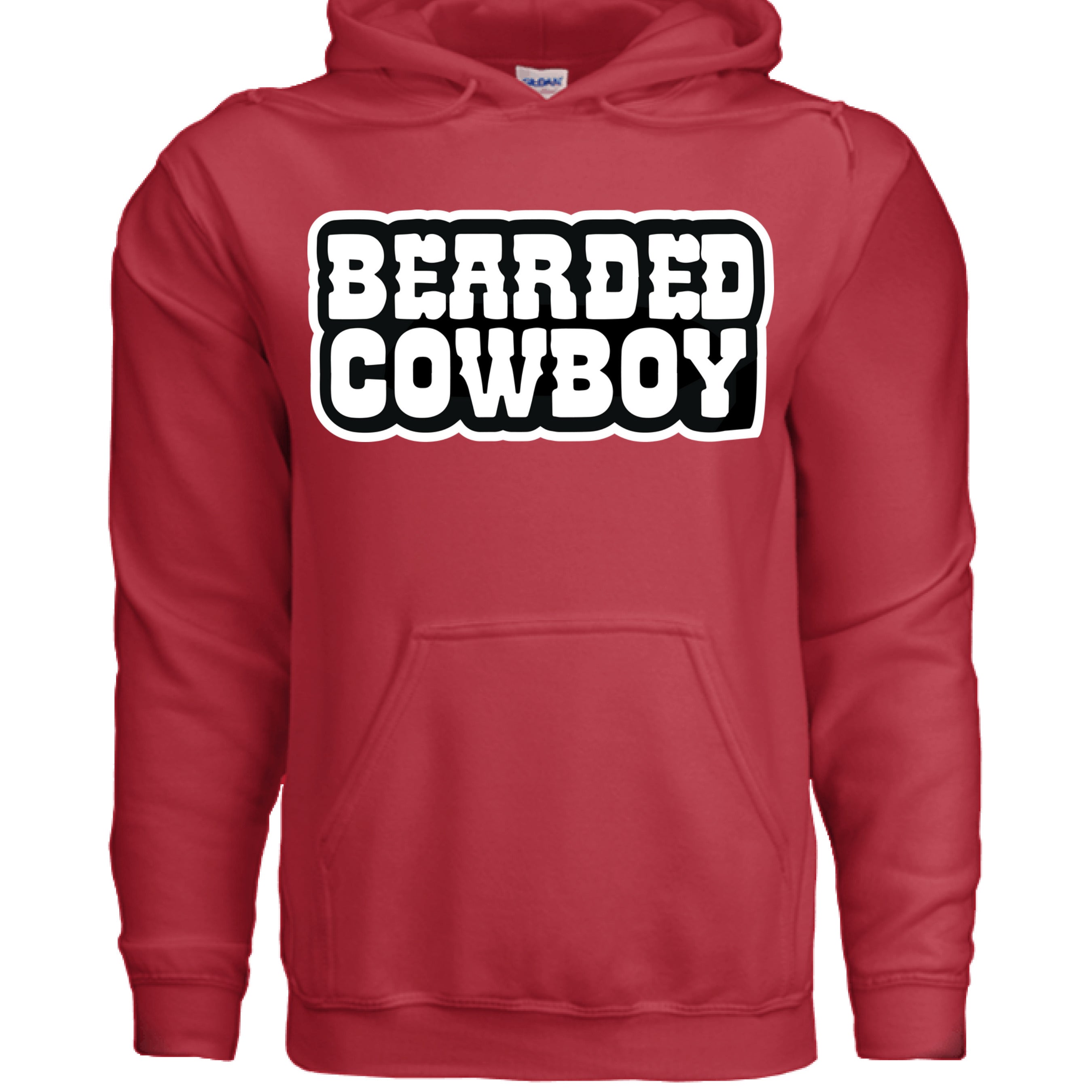 Bearded Cowboy Hoodie Bold Western Style Typography Beard Design RED - FRONT
