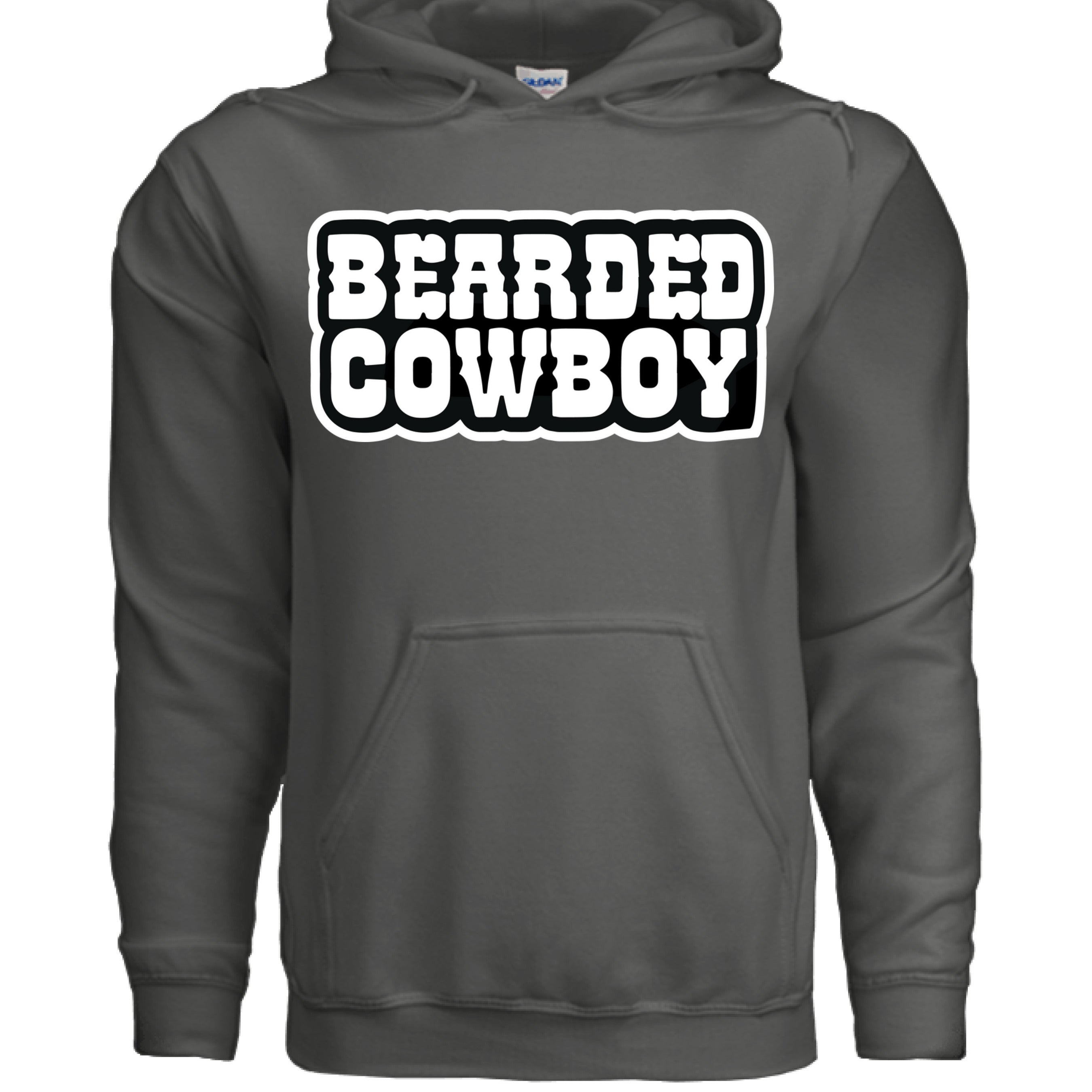 Bearded Cowboy Hoodie Bold Western Style Typography Beard Design CHARCOAL - FRONT