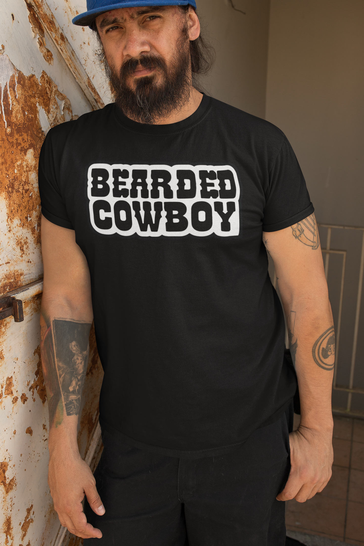 Bearded Cowboy Tee Shirt Bold Western Style Typography Beard Design