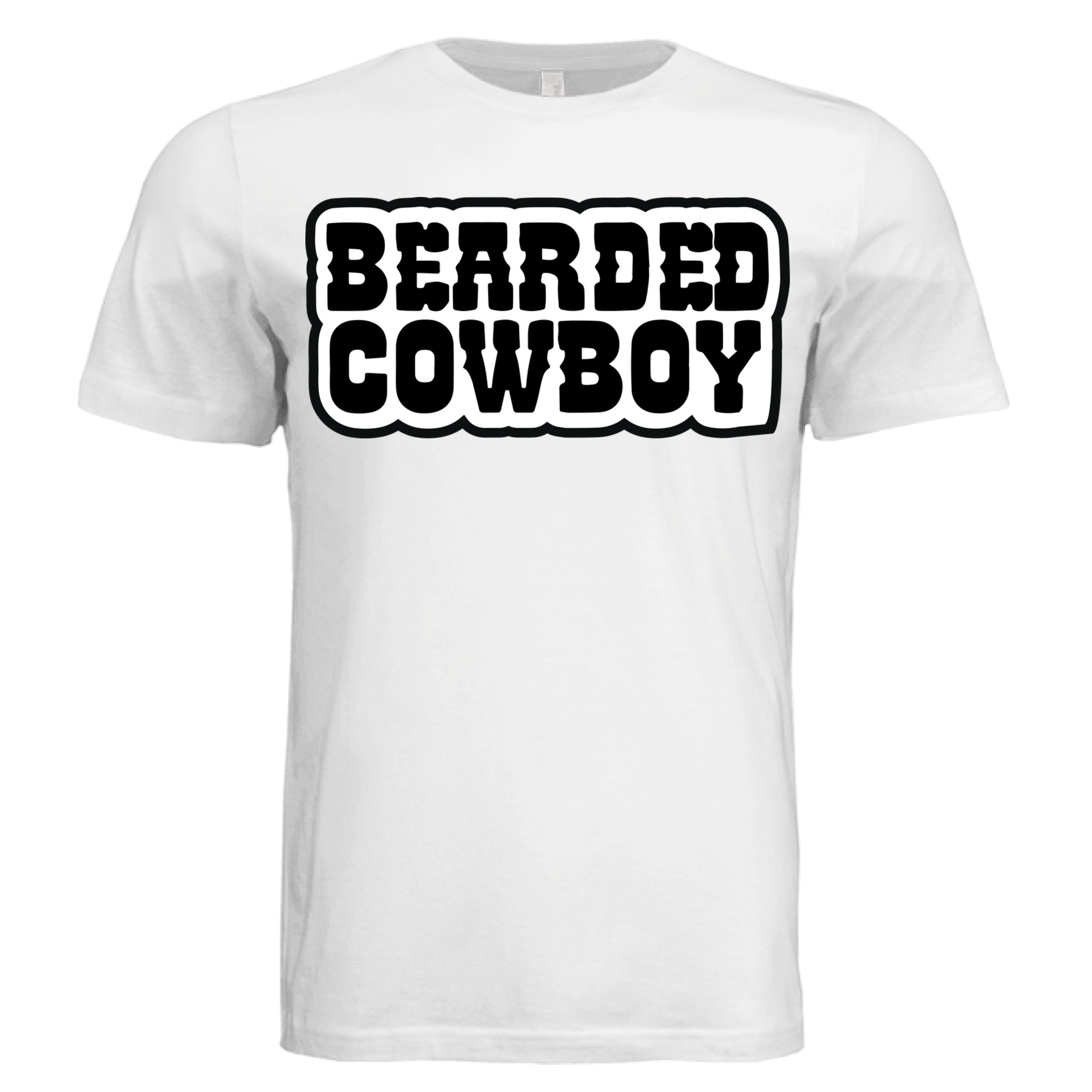 Bearded Cowboy Tee Shirt Bold Western Style Typography Beard Design WHITE - FRONT