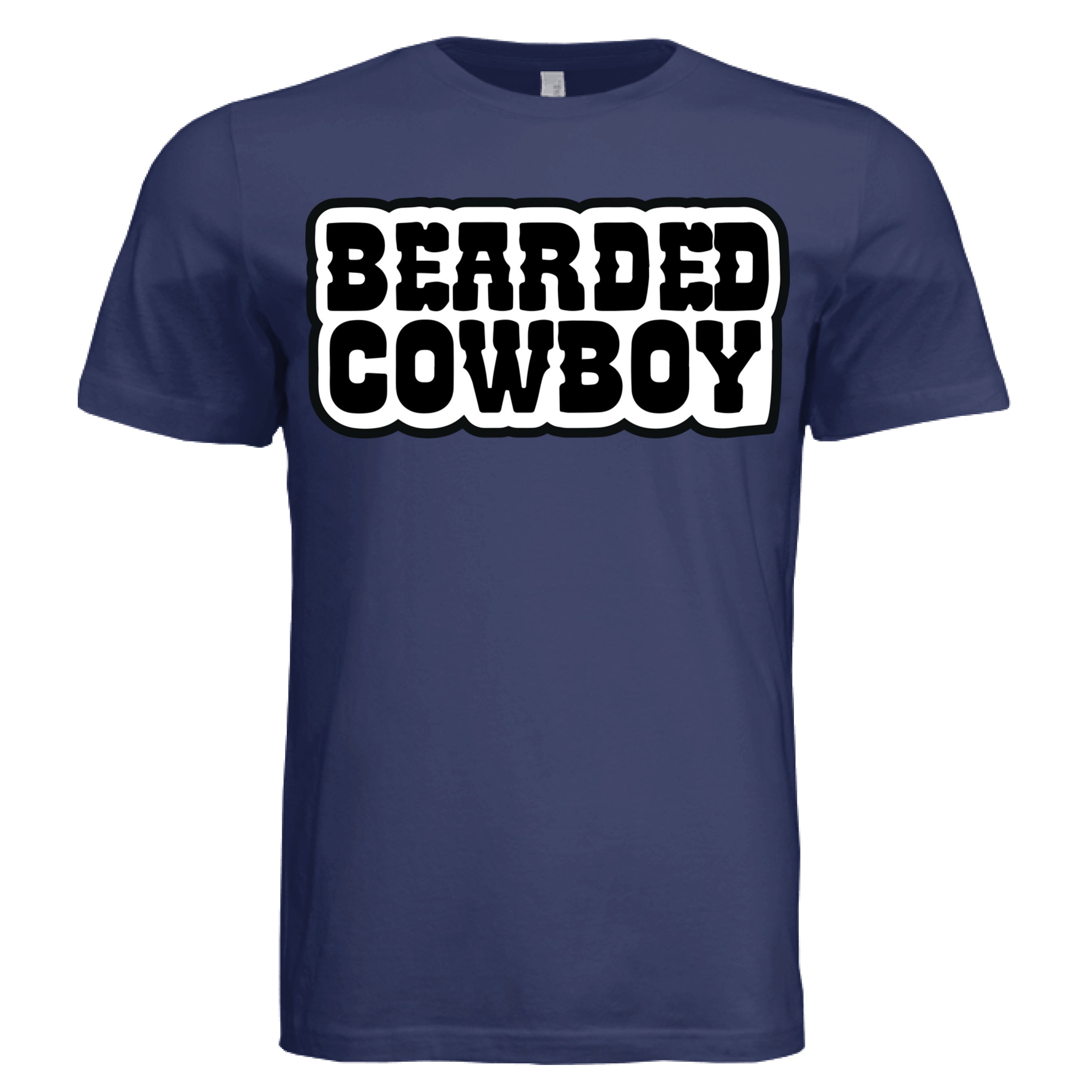 Bearded Cowboy Tee Shirt Bold Western Style Typography Beard Design NAVY - FRONT