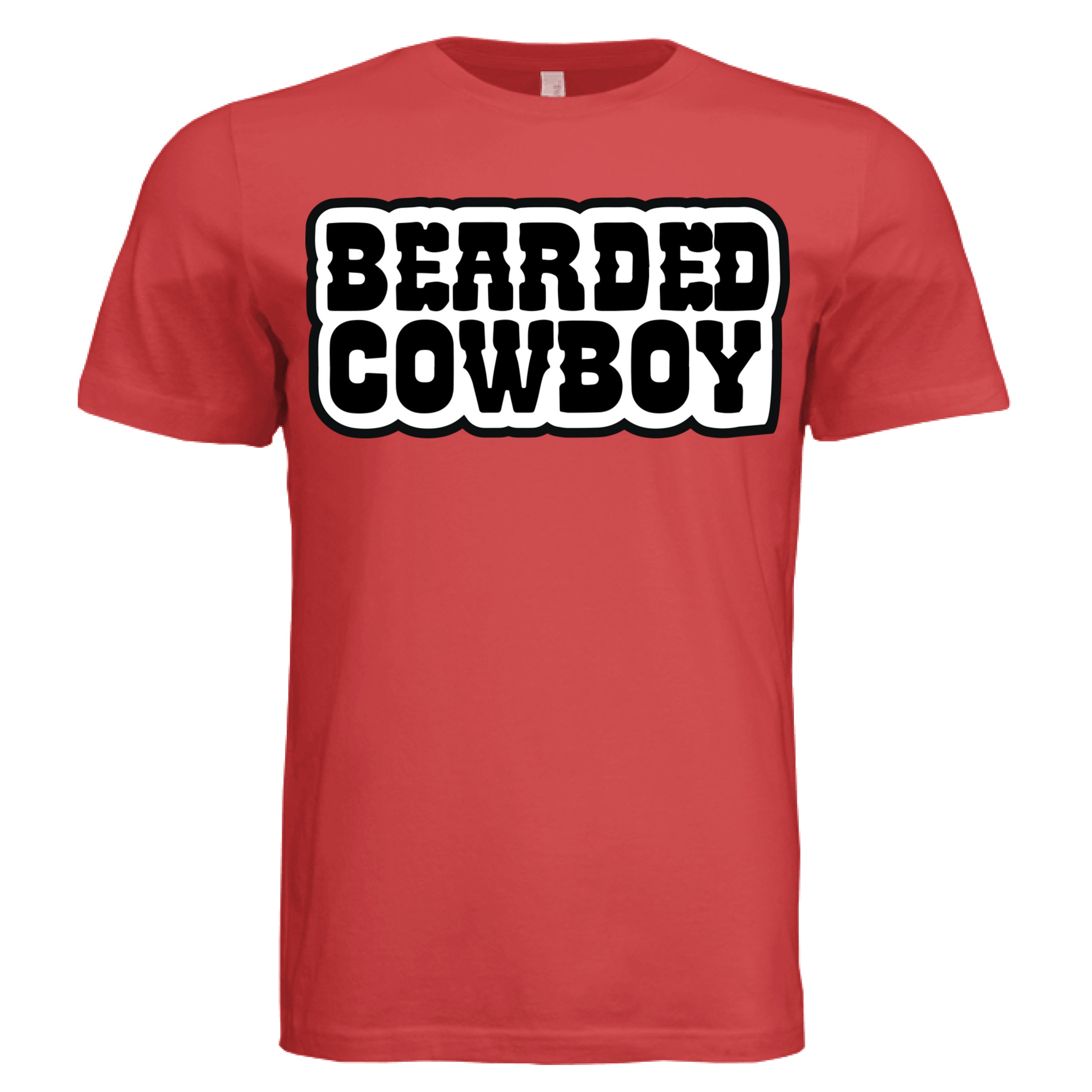 Bearded Cowboy Tee Shirt Bold Western Style Typography Beard Design RED - FRONT