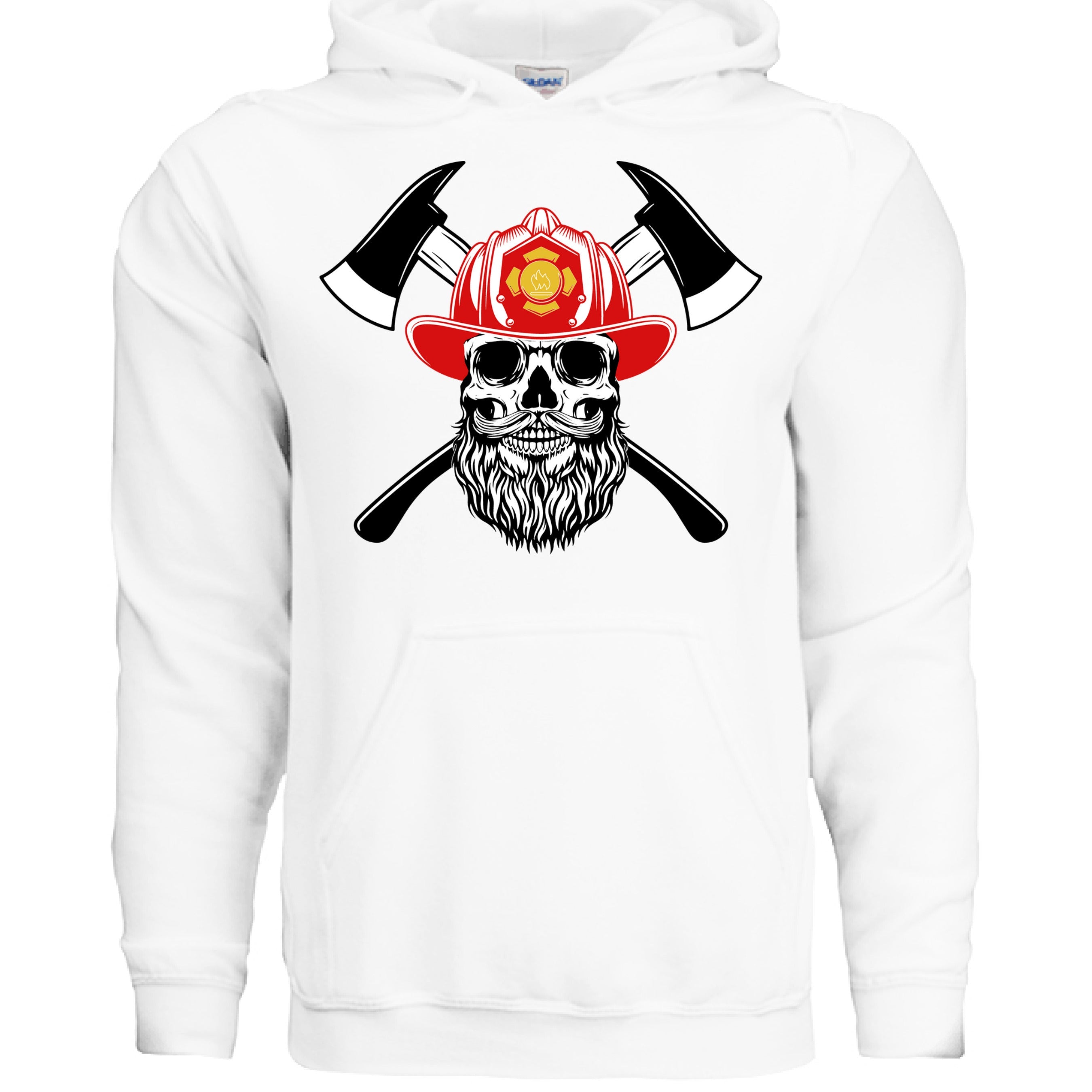 Bearded Fireman Skull Hoodie For Firefighter Withs Beards WHITE - FRONT