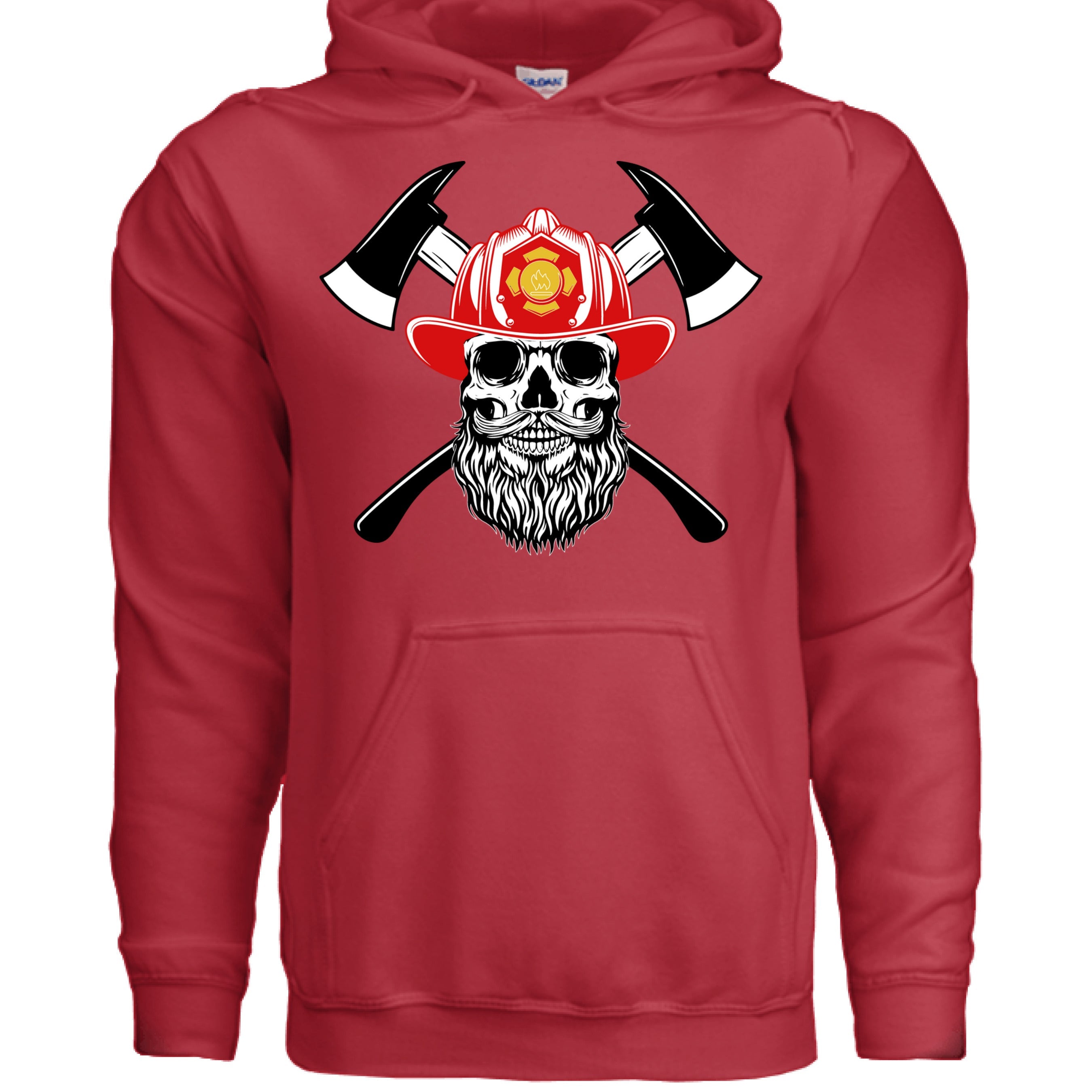 Bearded Fireman Skull Hoodie For Firefighter Withs Beards RED - FRONT