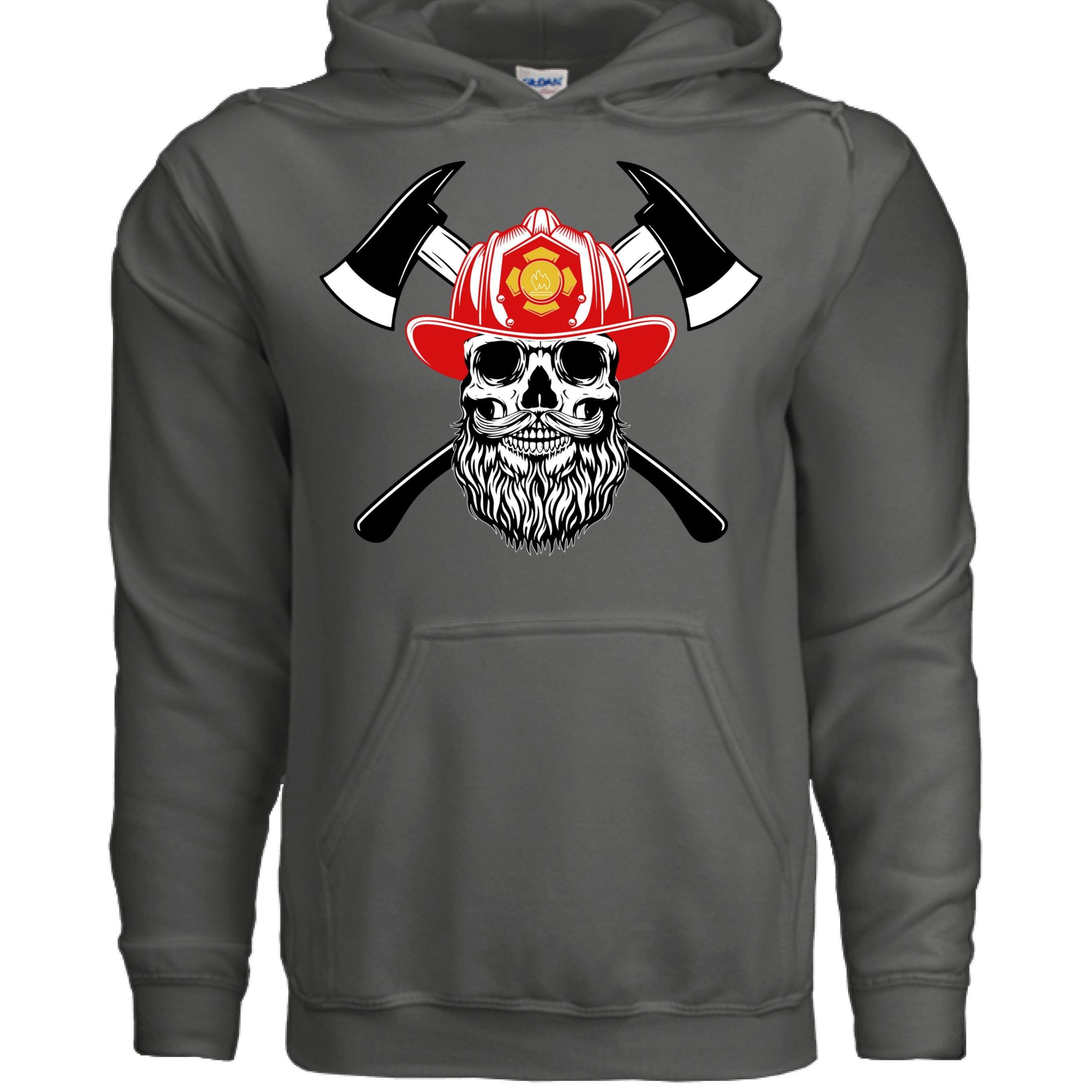 Bearded Fireman Skull Hoodie For Firefighter Withs Beards CHARCOAL - FRONT