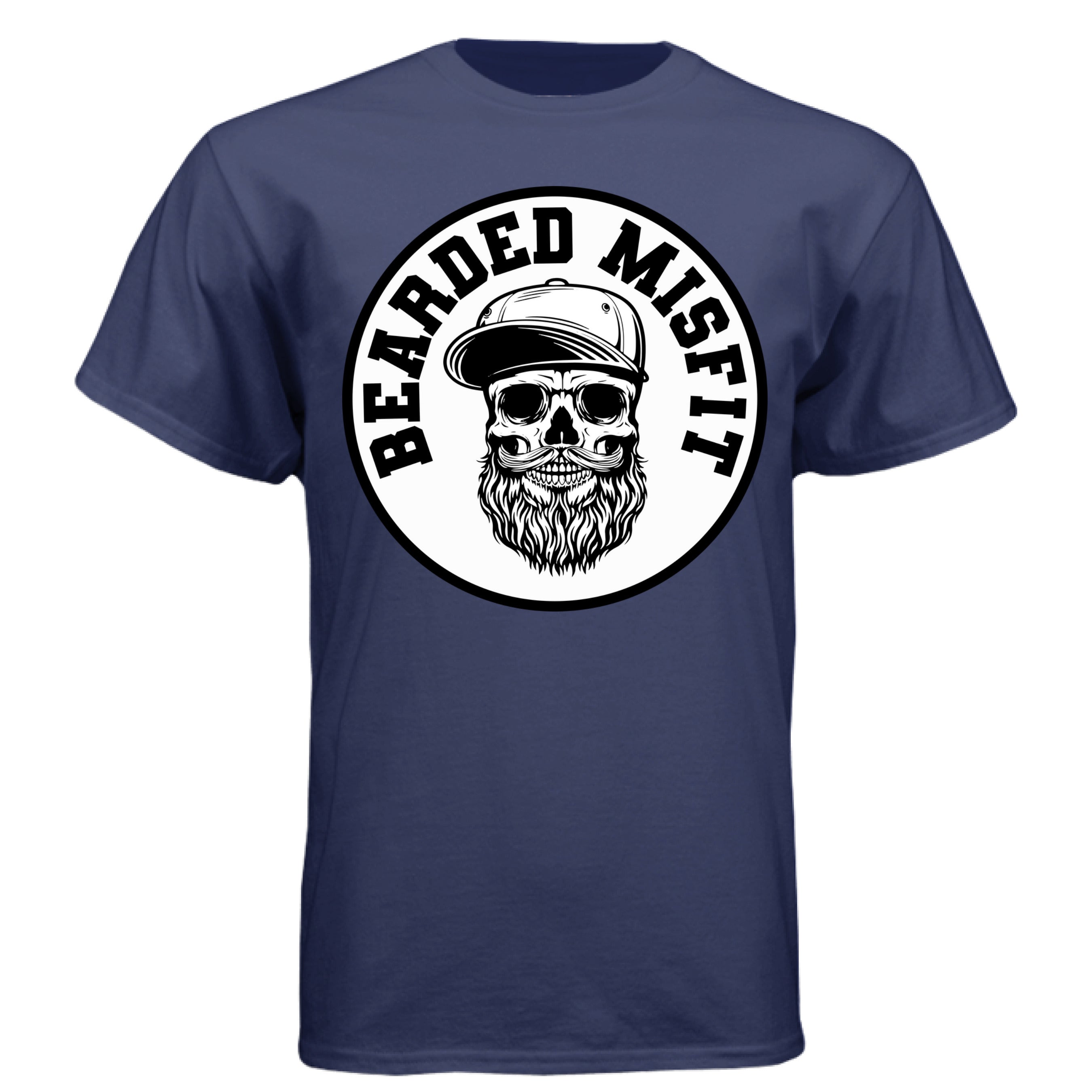 Bearded Misfit Skull Art Tee Shirt Bearded Rebel Design with Urban Edge NAVY - FRONT
