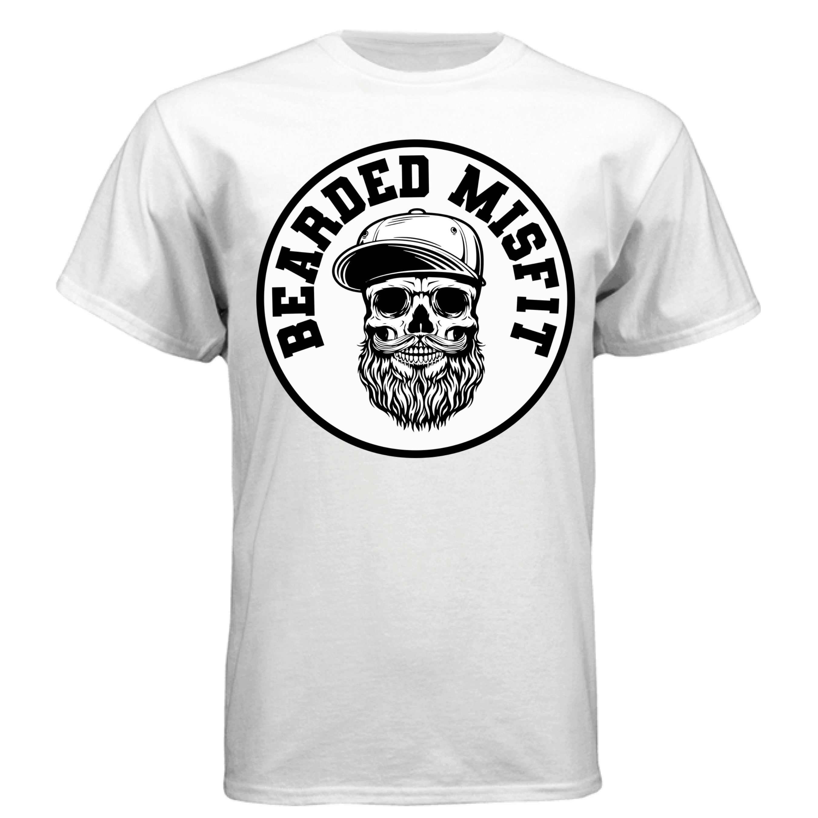 Bearded Misfit Skull Art Tee Shirt Bearded Rebel Design with Urban Edge WHITE - FRONT