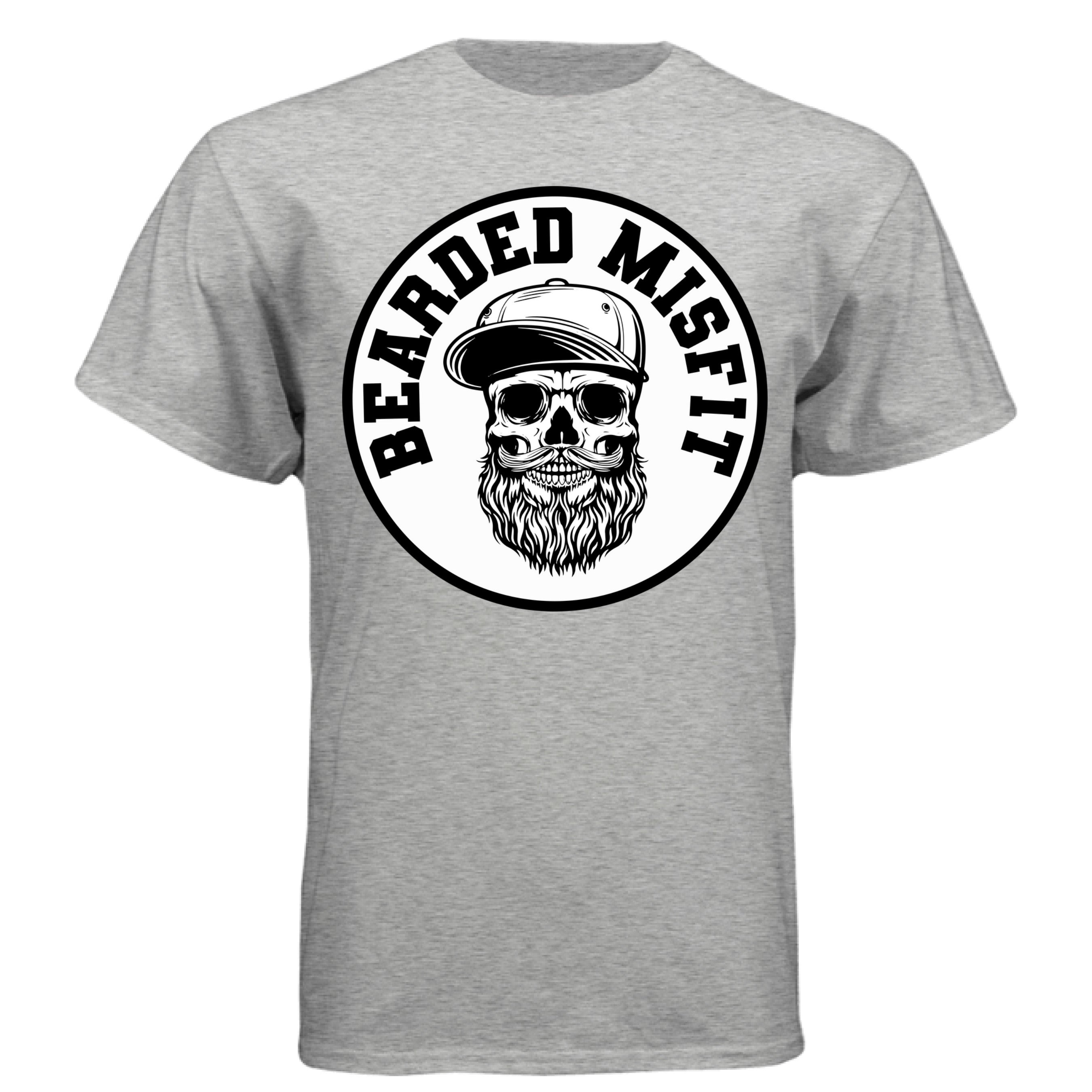 Bearded Misfit Skull Art Tee Shirt Bearded Rebel Design with Urban Edge LIGHT STEEL - FRONT