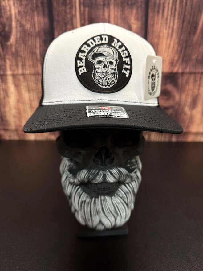 Bearded Misfit Skull Trucker Hat – Richardson 112 Adjustable Cap for Bearded Men