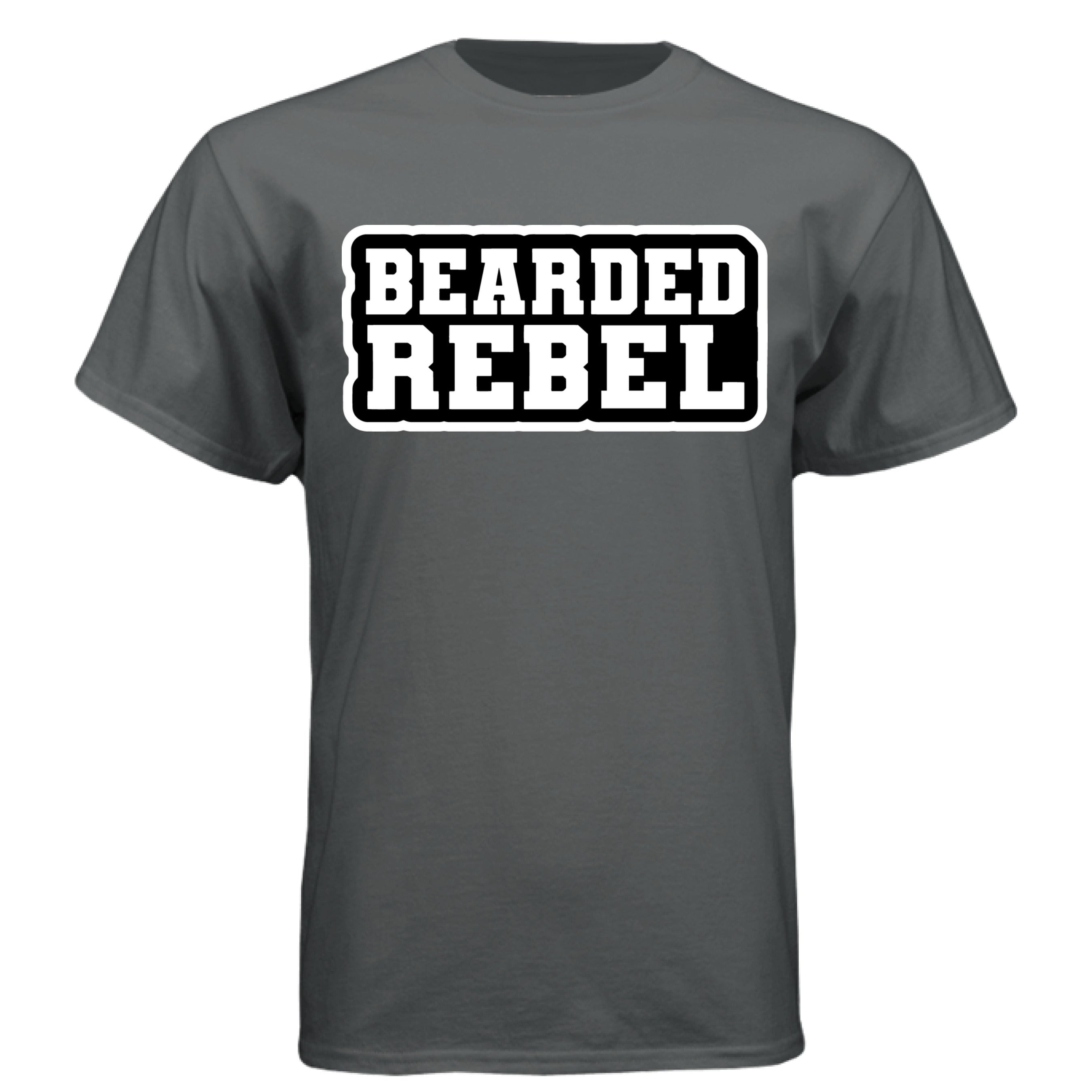 Bearded Rebel Tee Shirt – Bold Typography Design for Confident and Independent Style CHARCOAL HEATHER - FRONT