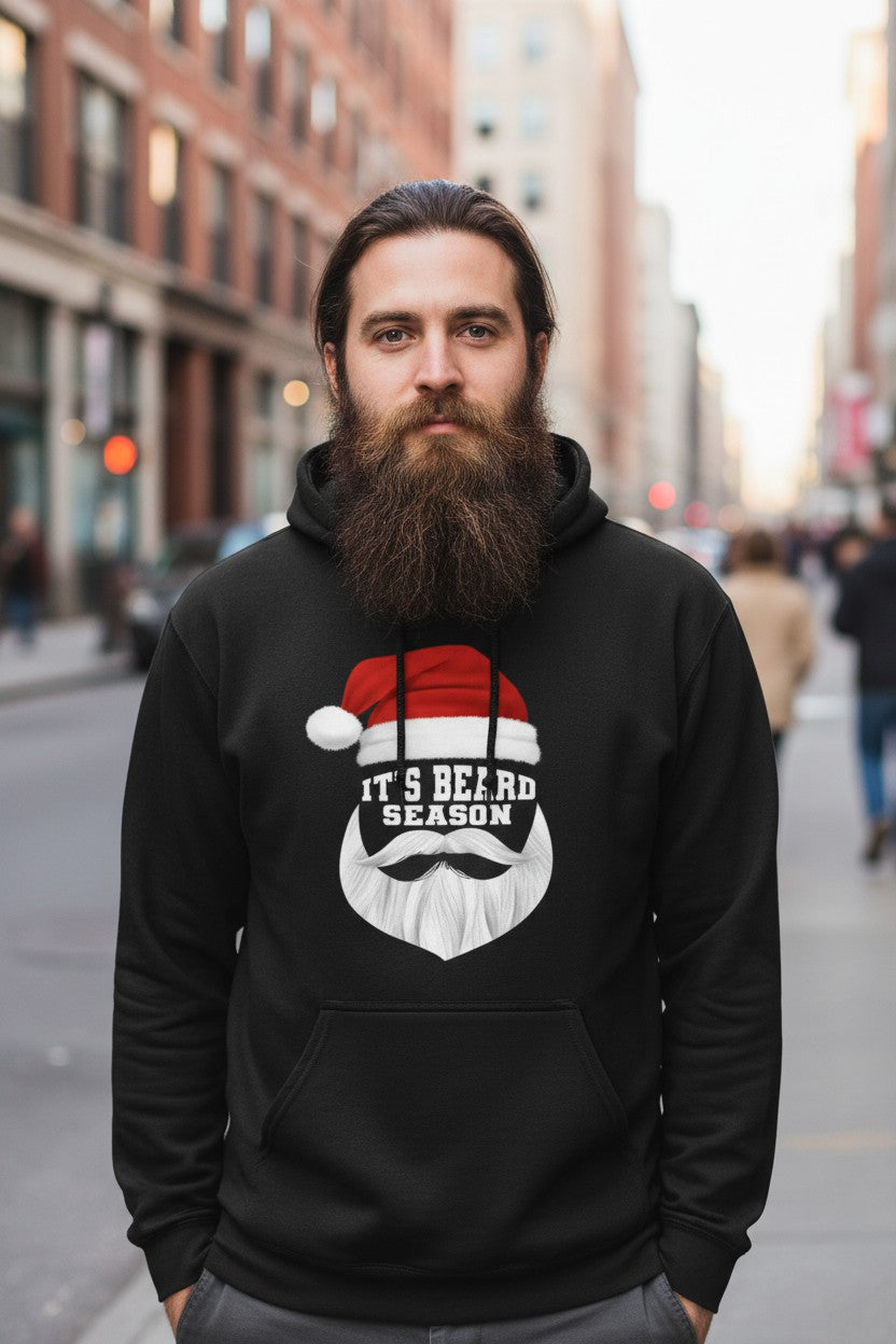 Bearded Santa Holiday It's Beard Season Hoodie Funny Holiday