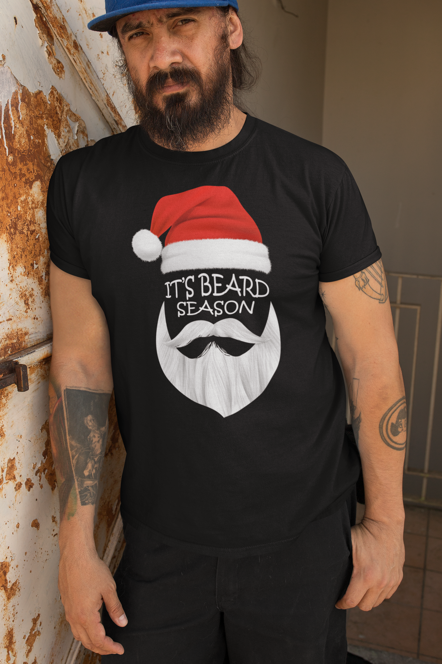 Bearded Santa Holiday It's Beard Season  T-Shirt Funny Holiday Shirt