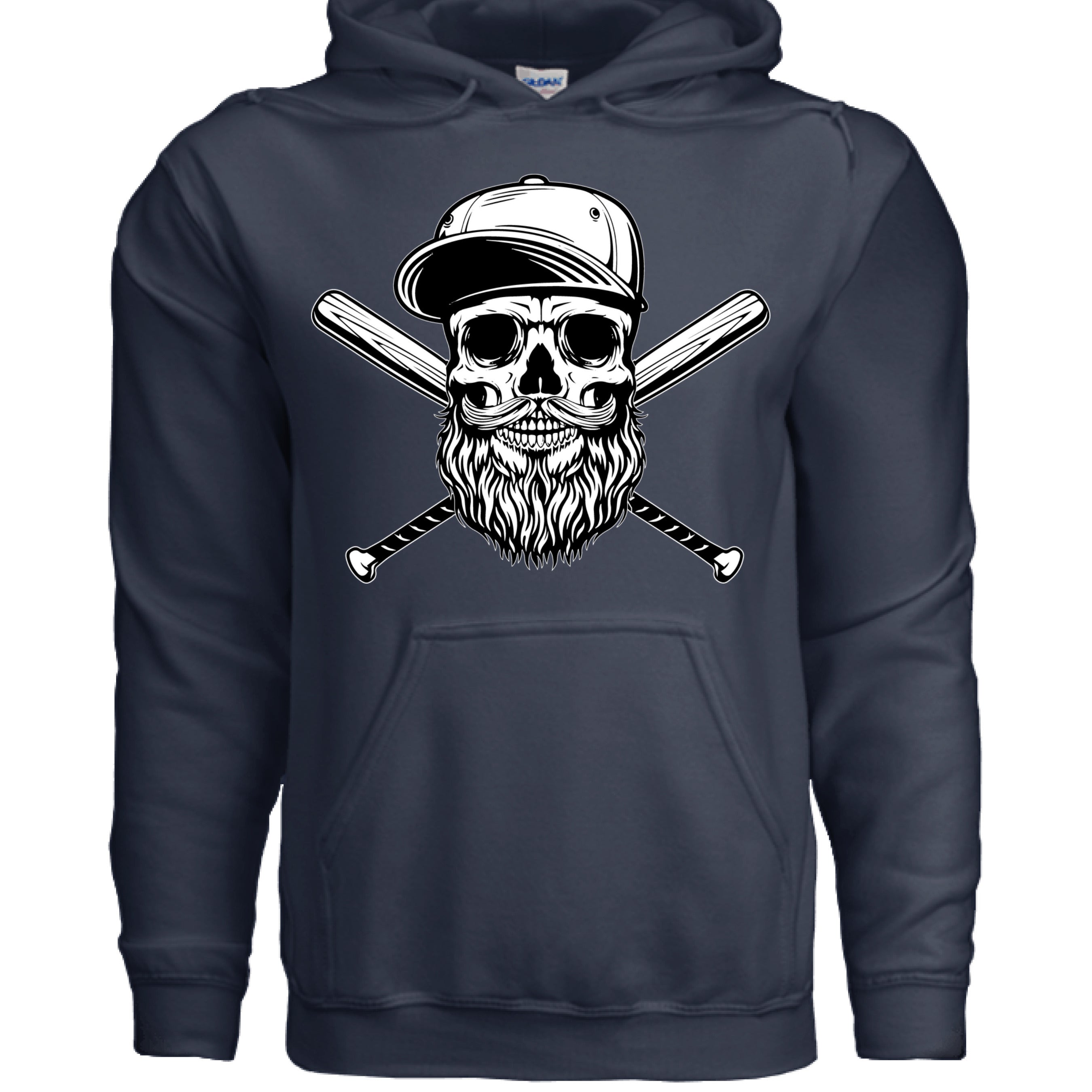 Bearded Skull Baseball or Softball Hoodie For The Beard Guys NAVY - FRONT