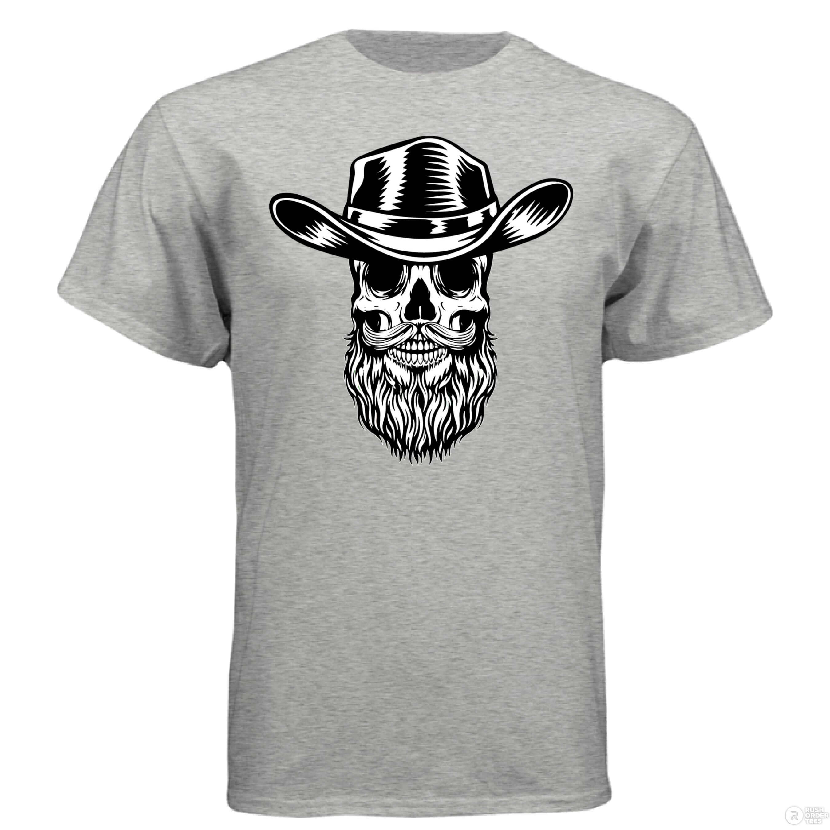 Bearded Skull Cowboy Hanes Tee Shirt LIGHT STEEL - FRONT