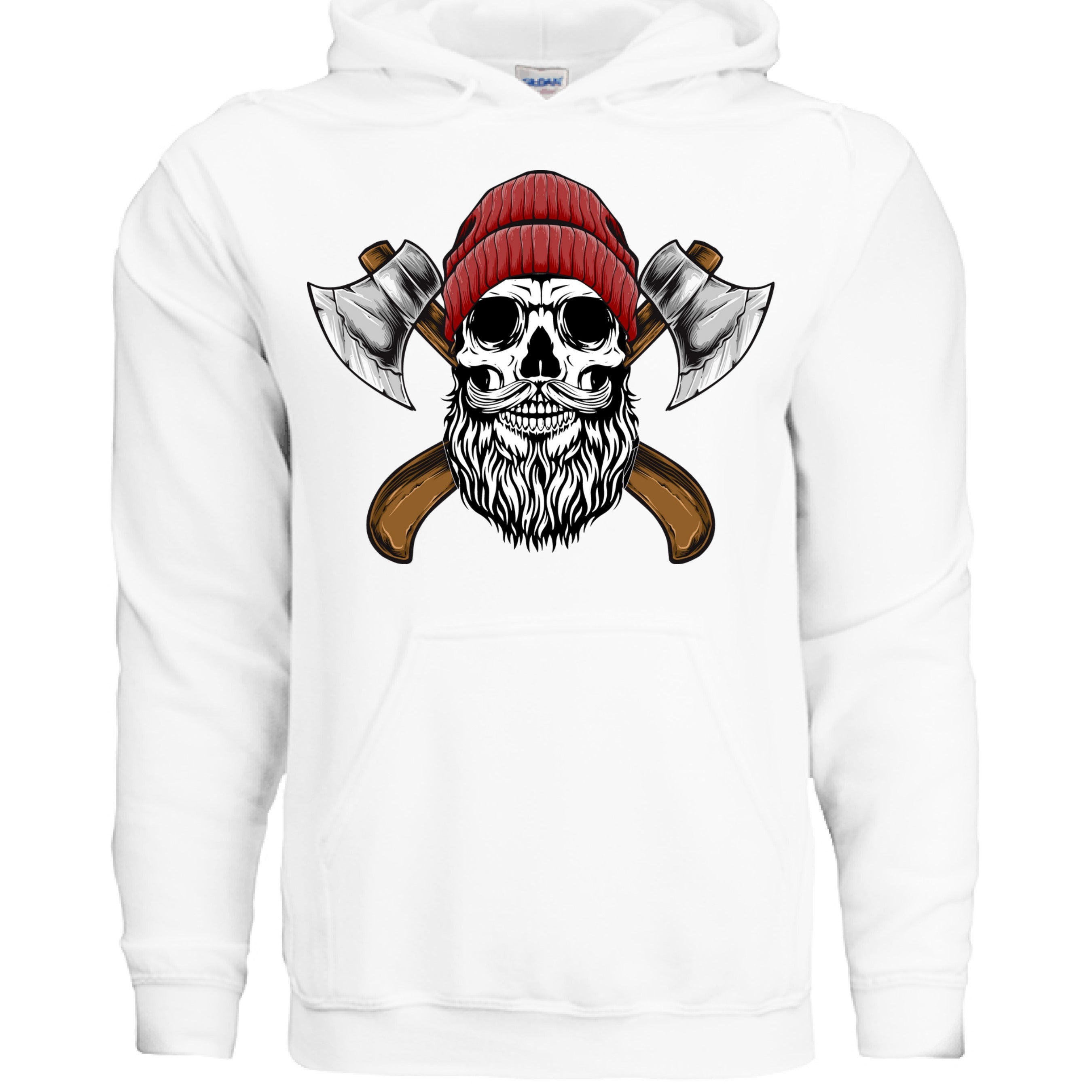Bearded Skull Lumberjack Hoodie with Axes Art Design WHITE - FRONT