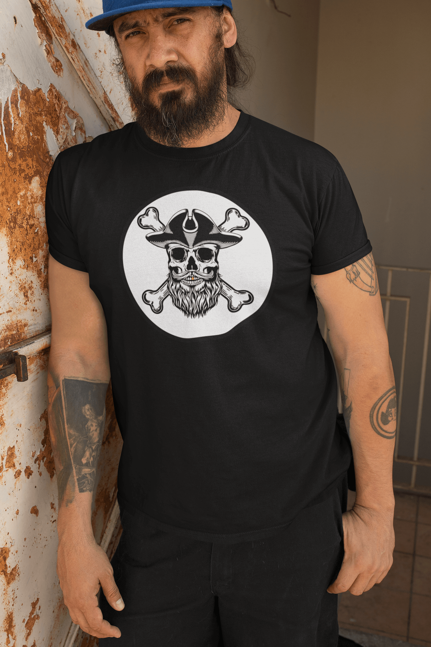 Bearded Skull Pirate Hanes Tee Shirt For The Boating Beard Guys