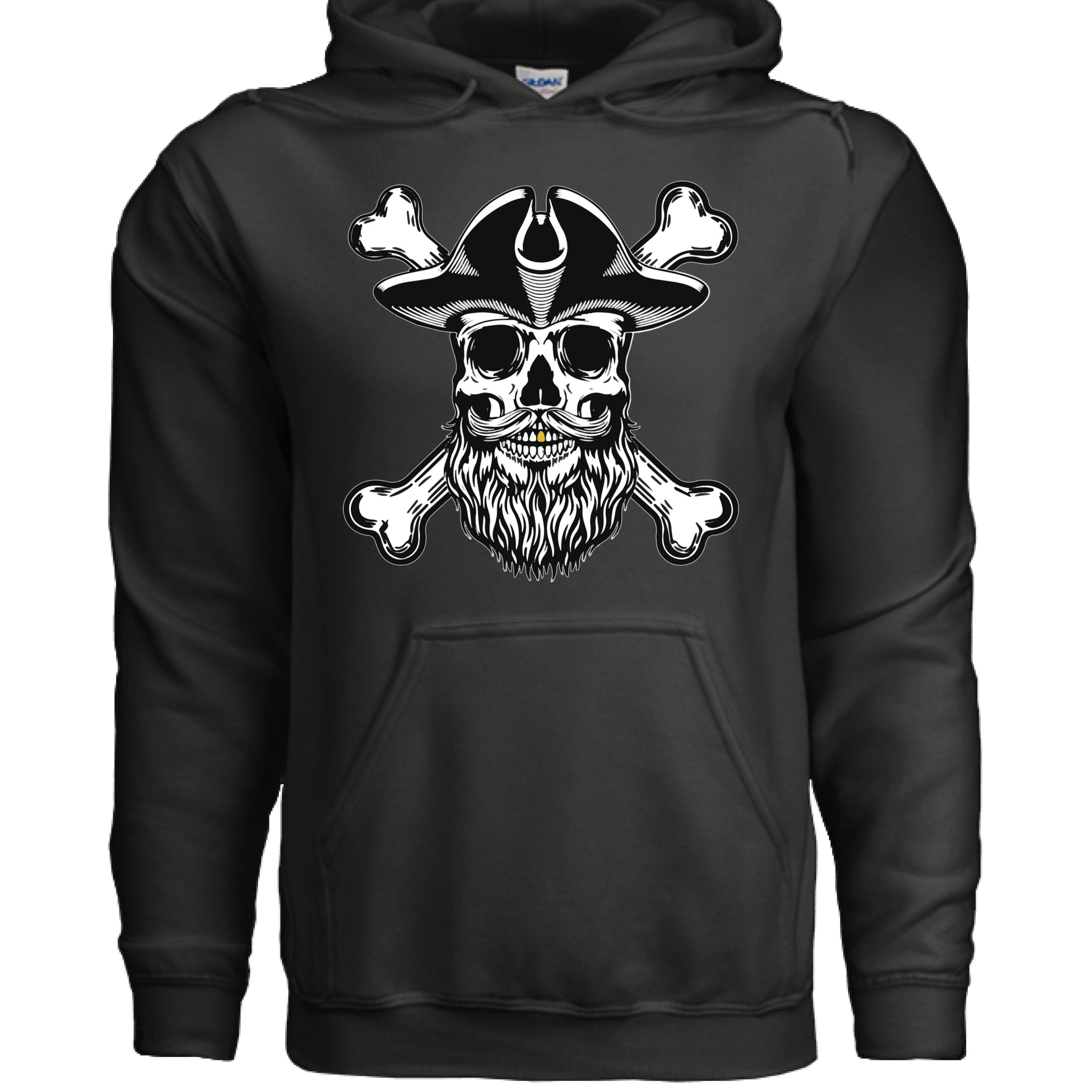 Bearded Skull Pirate Hoodie – For the Bold & Bearded Buccaneer BLACK - FRONT