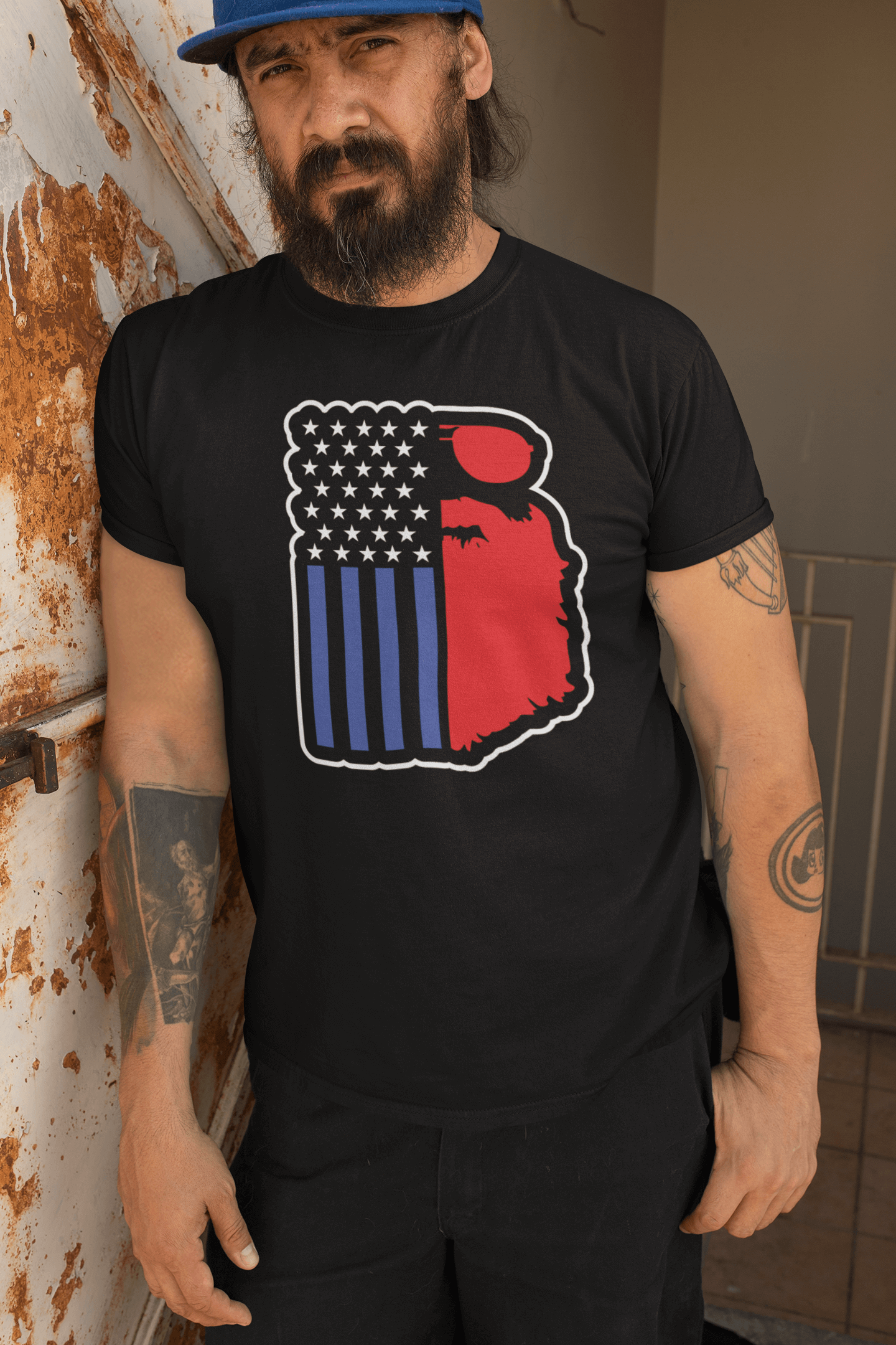 Bearded USA Flag Hanes Tee Shirt