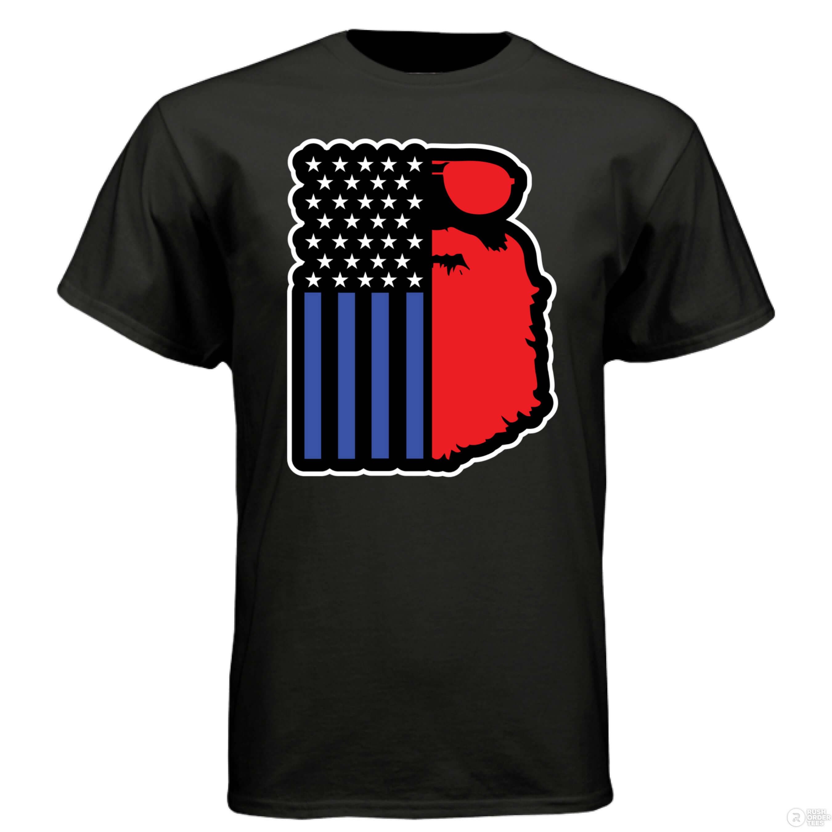 Bearded USA Flag Hanes Tee Shirt BLACK - FRONT