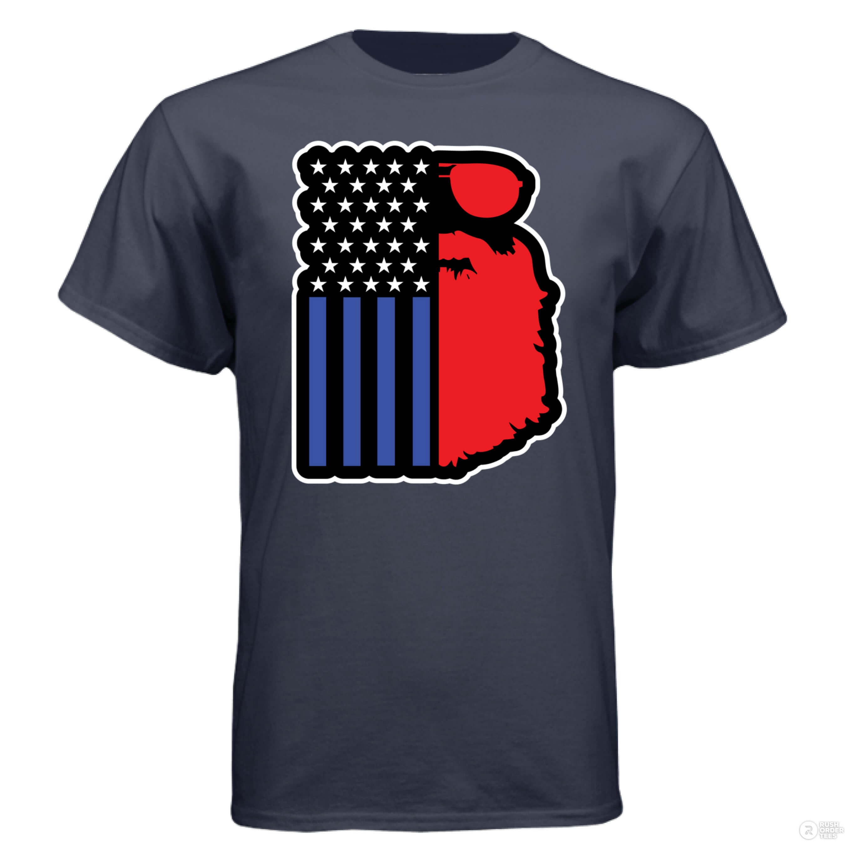 Bearded USA Flag Hanes Tee Shirt Athletic Navy - FRONT