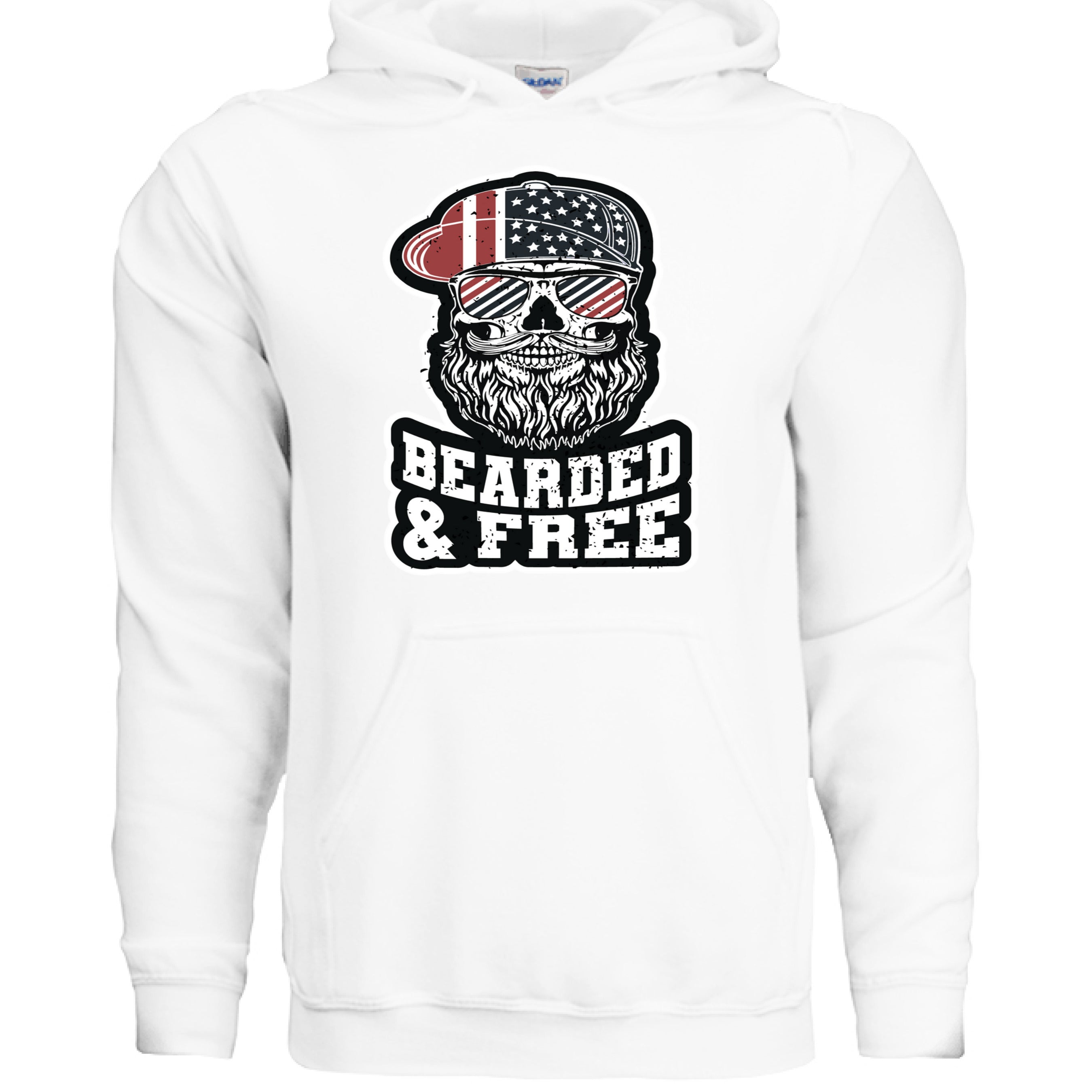 Bearded and Free Skull Hoodie Design Vintage Patriotic Beard WHITE - FRONT