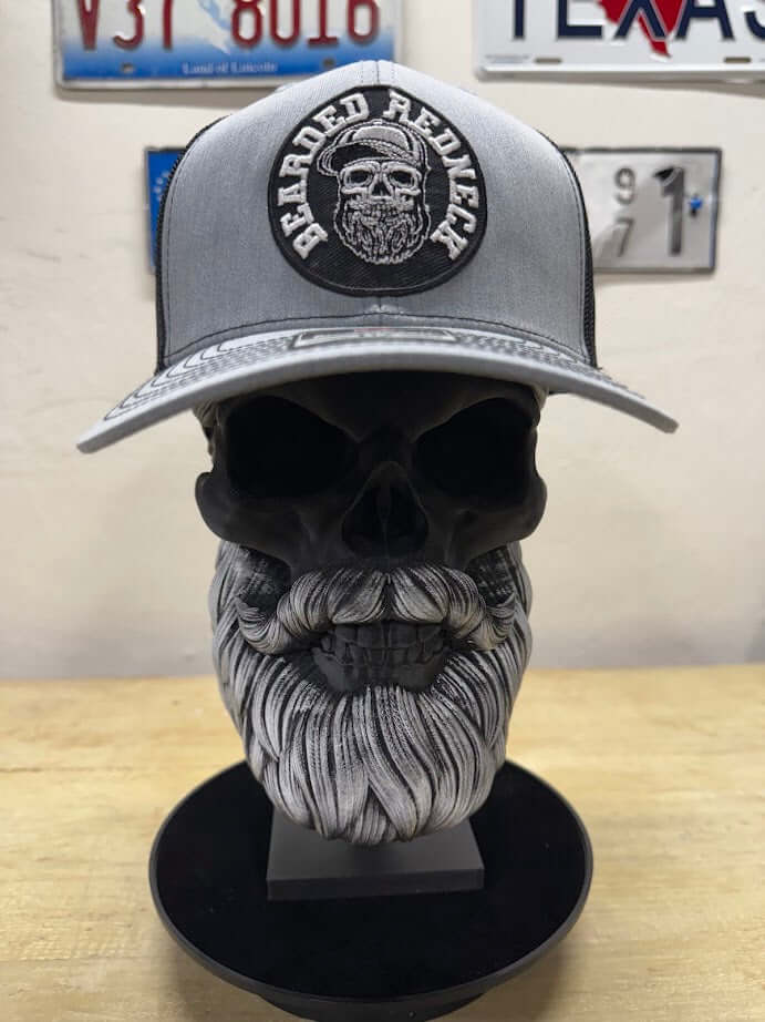 Bearder Redneck Skull With A Beard Trucker Hat Side Front