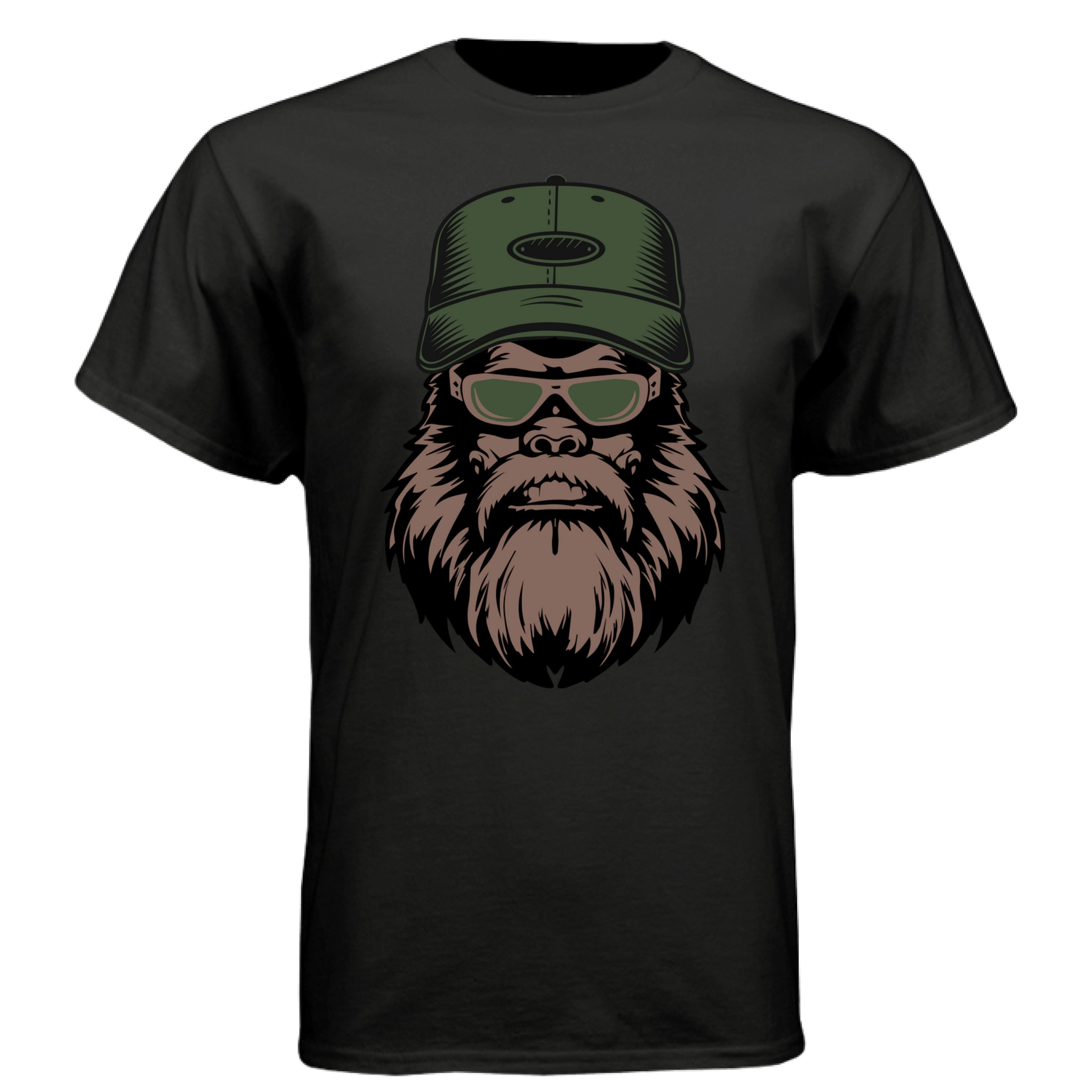 Cool Forest Legend Bearded Bigfoot Illustration Tee Shirt BLACK - FRONT