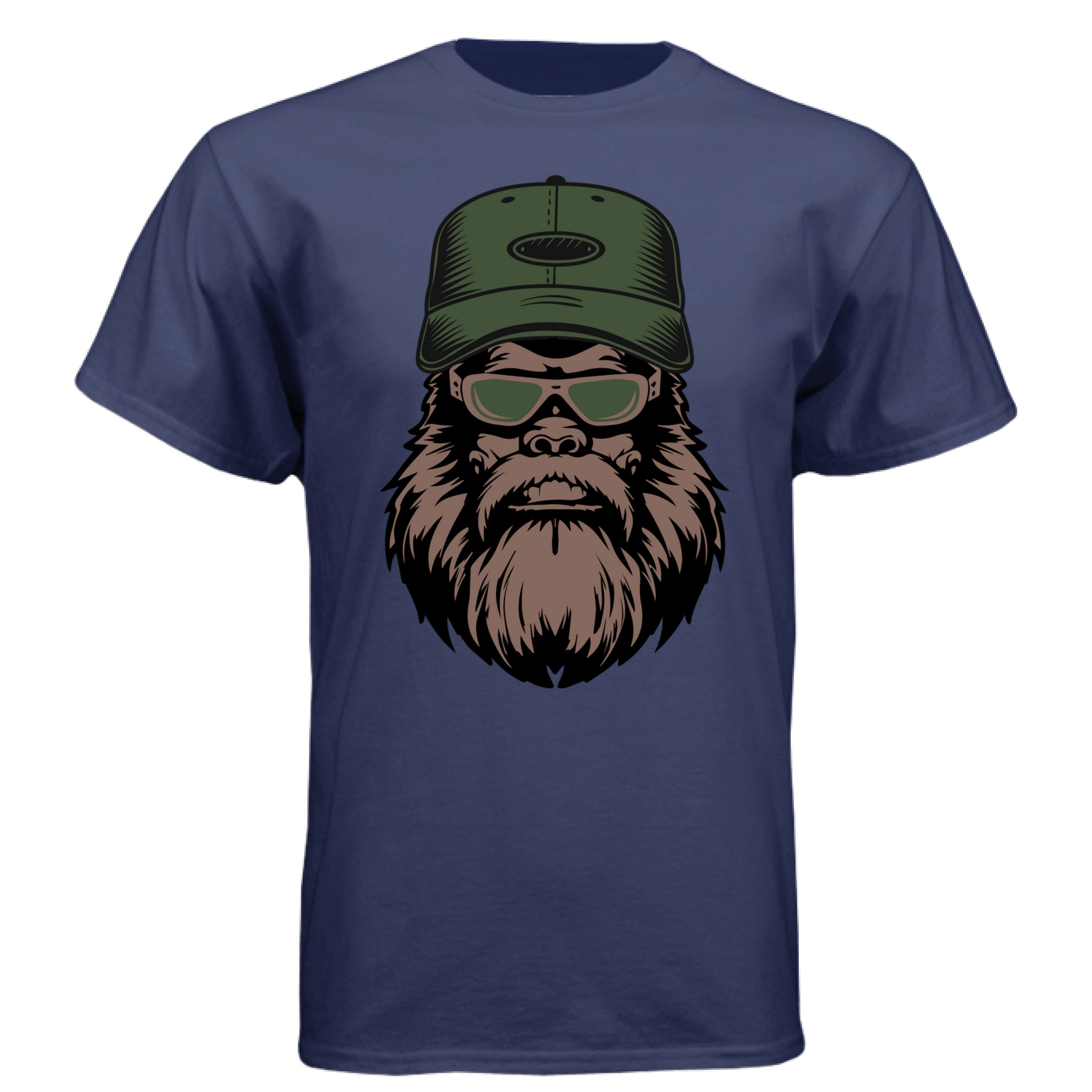 Cool Forest Legend Bearded Bigfoot Illustration Tee Shirt NAVY - FRONT
