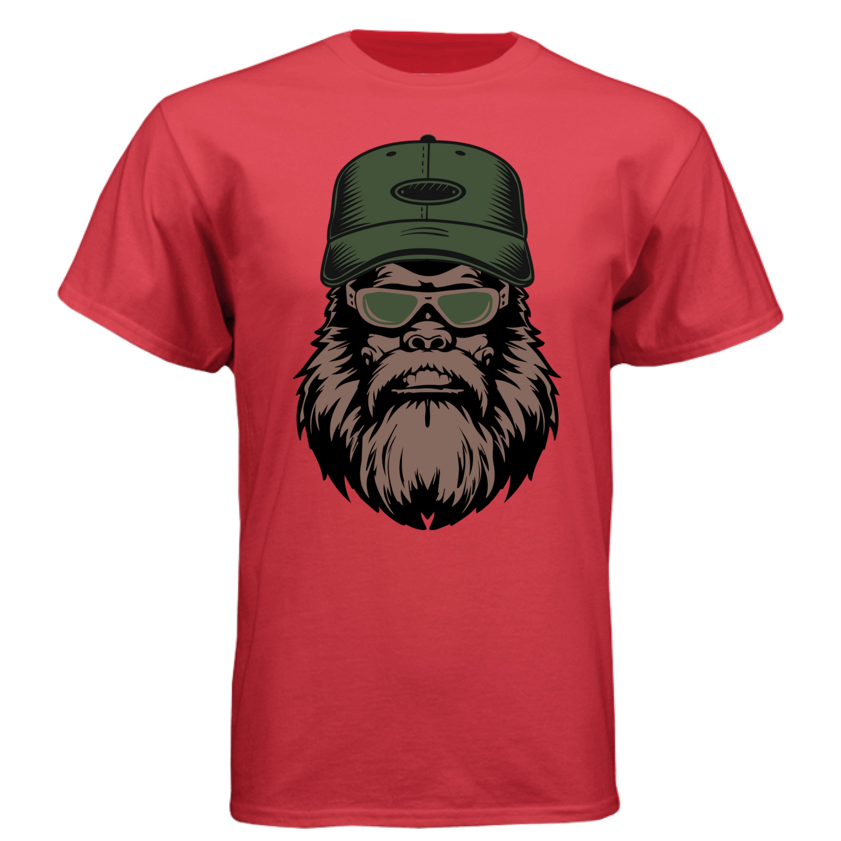 Cool Forest Legend Bearded Bigfoot Illustration Tee Shirt DEEP RED - FRONT