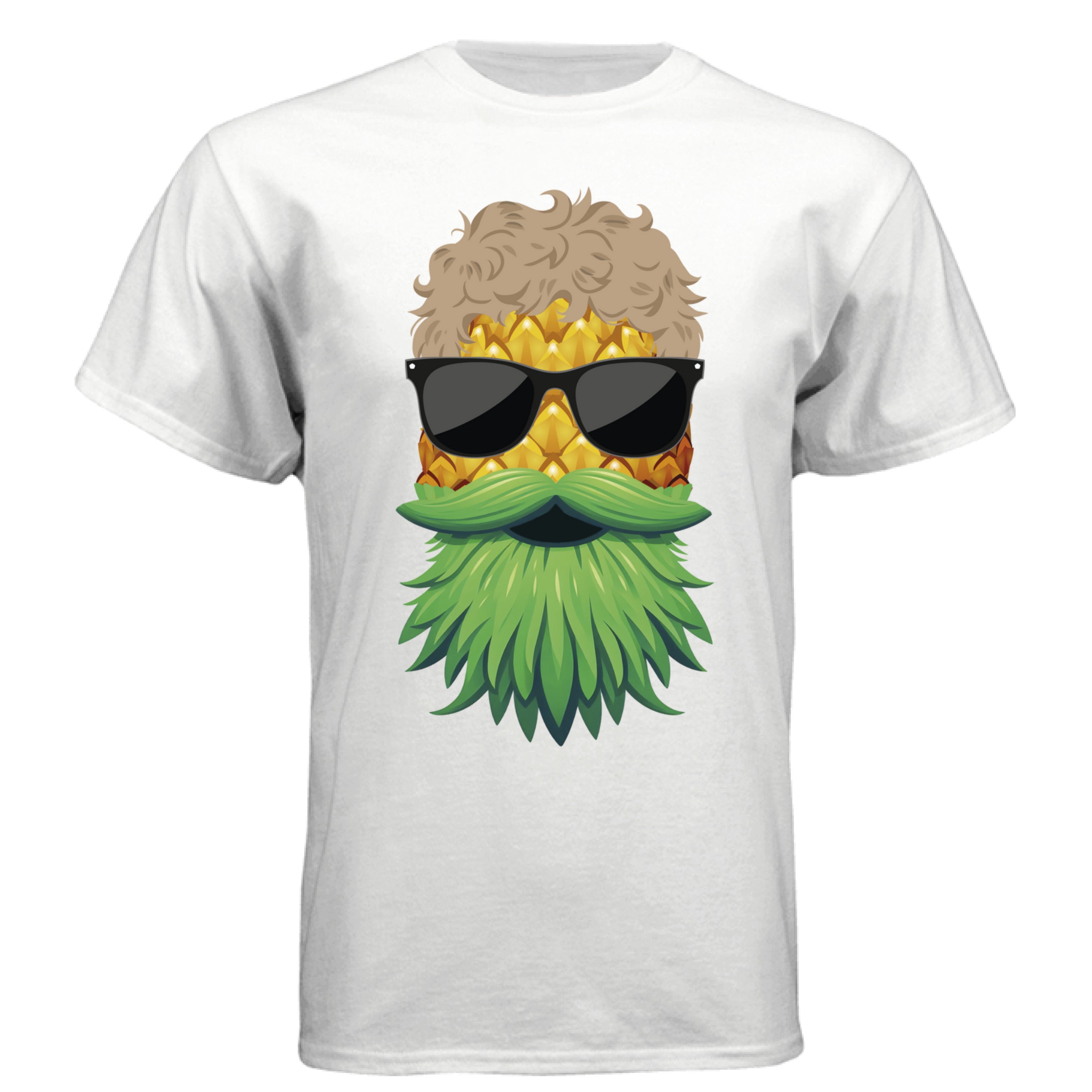 Cool Pineapple Dude Tee Shirt Tropical Bearded Design with Shades WHITE - FRONT