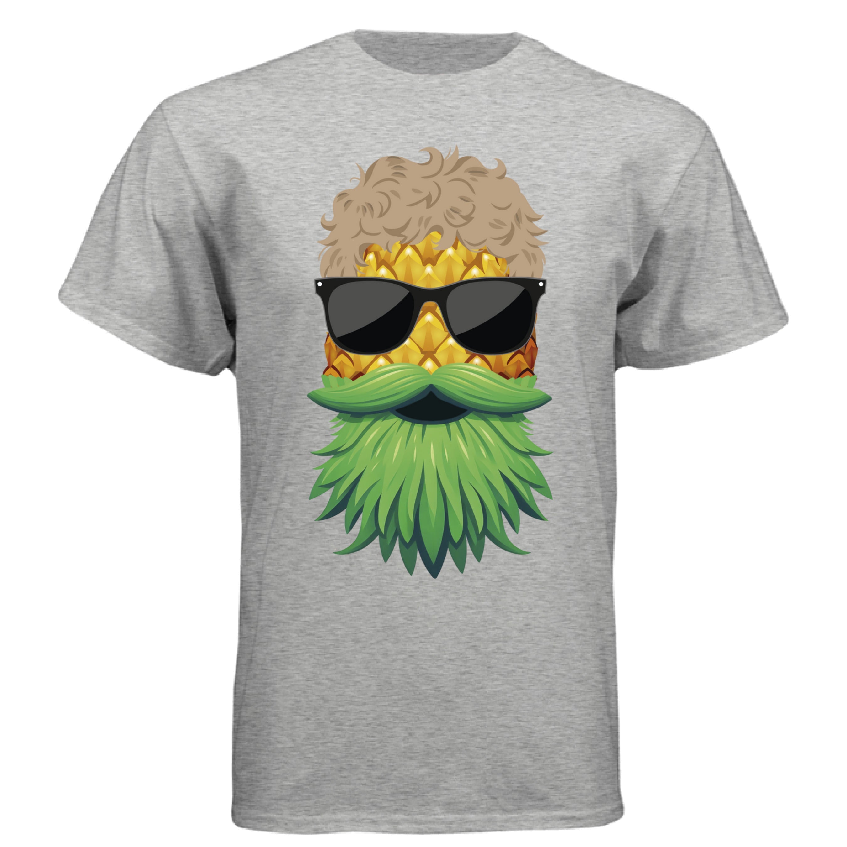 Cool Pineapple Dude Tee Shirt Tropical Bearded Design with Shades LIGHT STEEL - FRONT