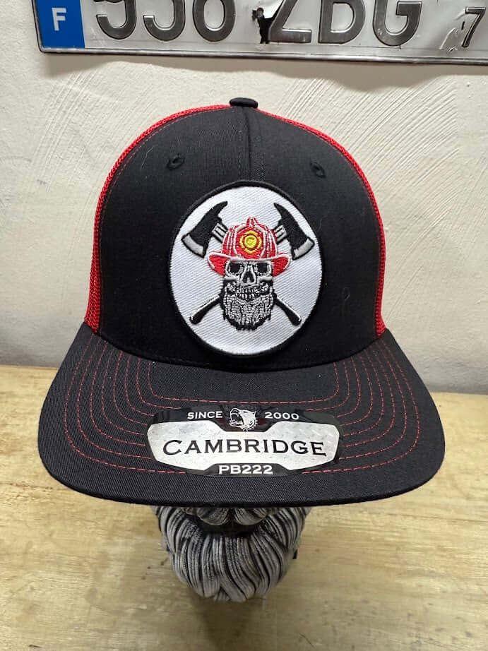 Fireman Cap for Bearded Men Beard Skull Fireman Trucker Hat Front 1