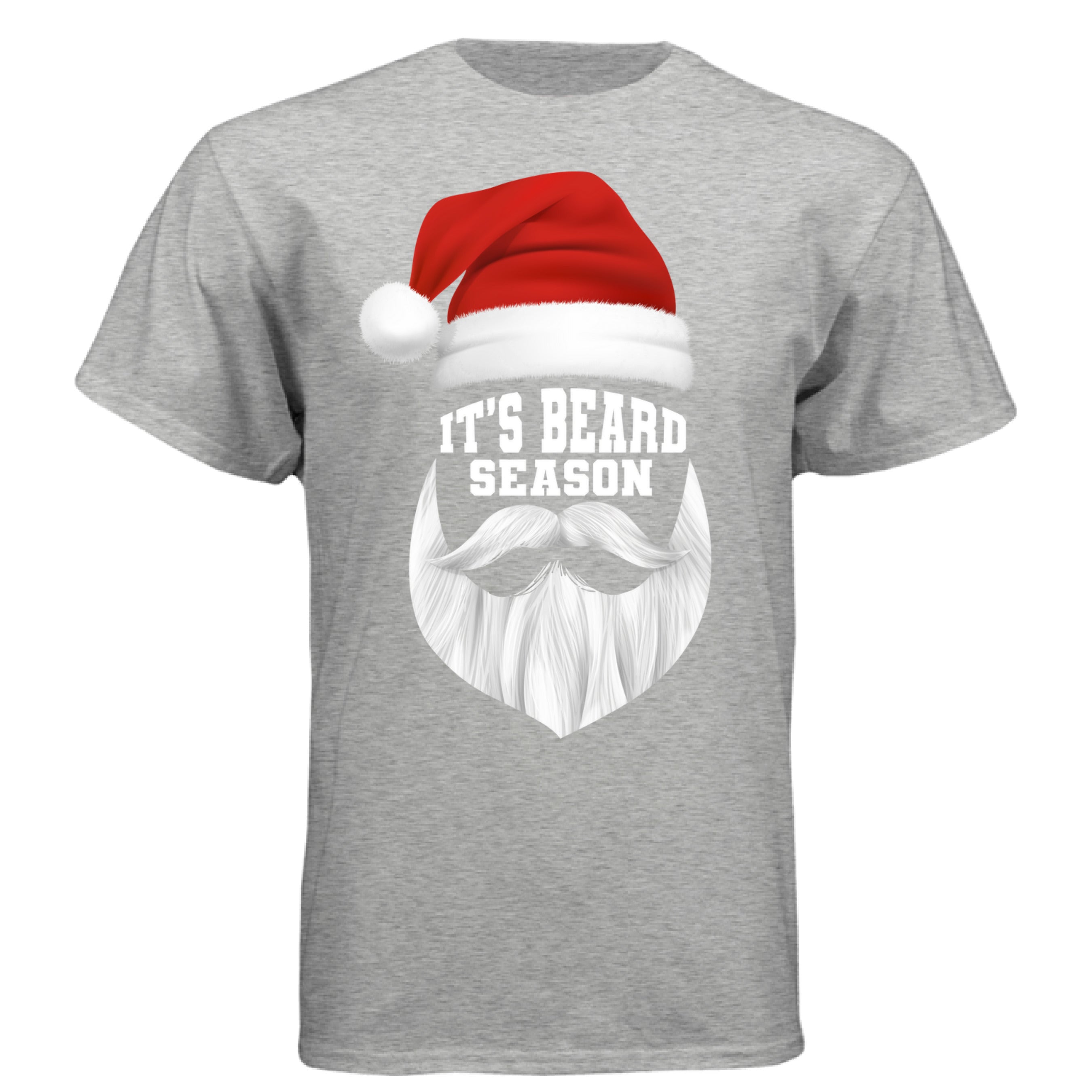 Funny Holiday Beard Tee Shirt Festive Santa-Inspired Design LIGHT STEEL - FRONT