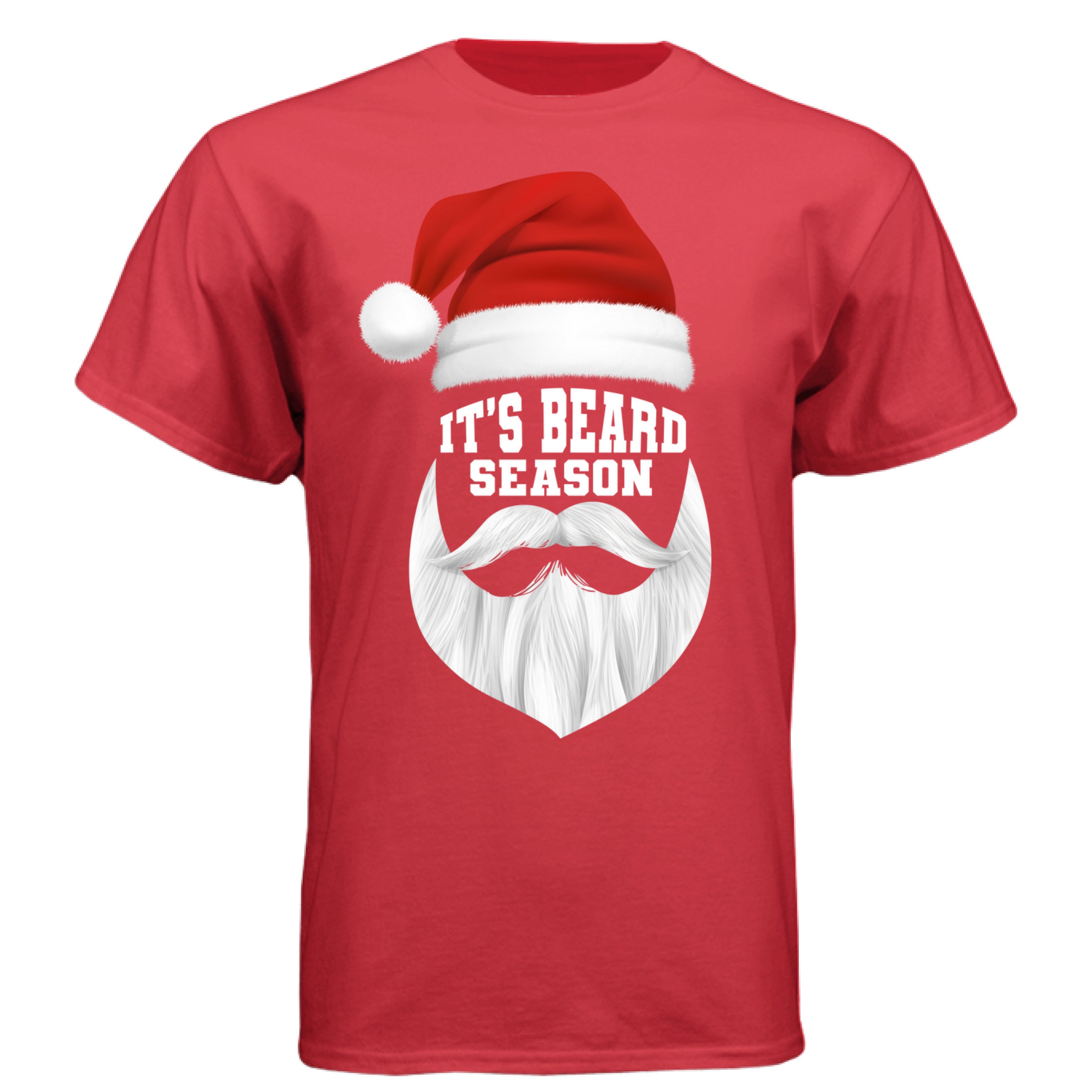 Funny Holiday Beard Tee Shirt Festive Santa-Inspired Design DEEP RED - FRONT