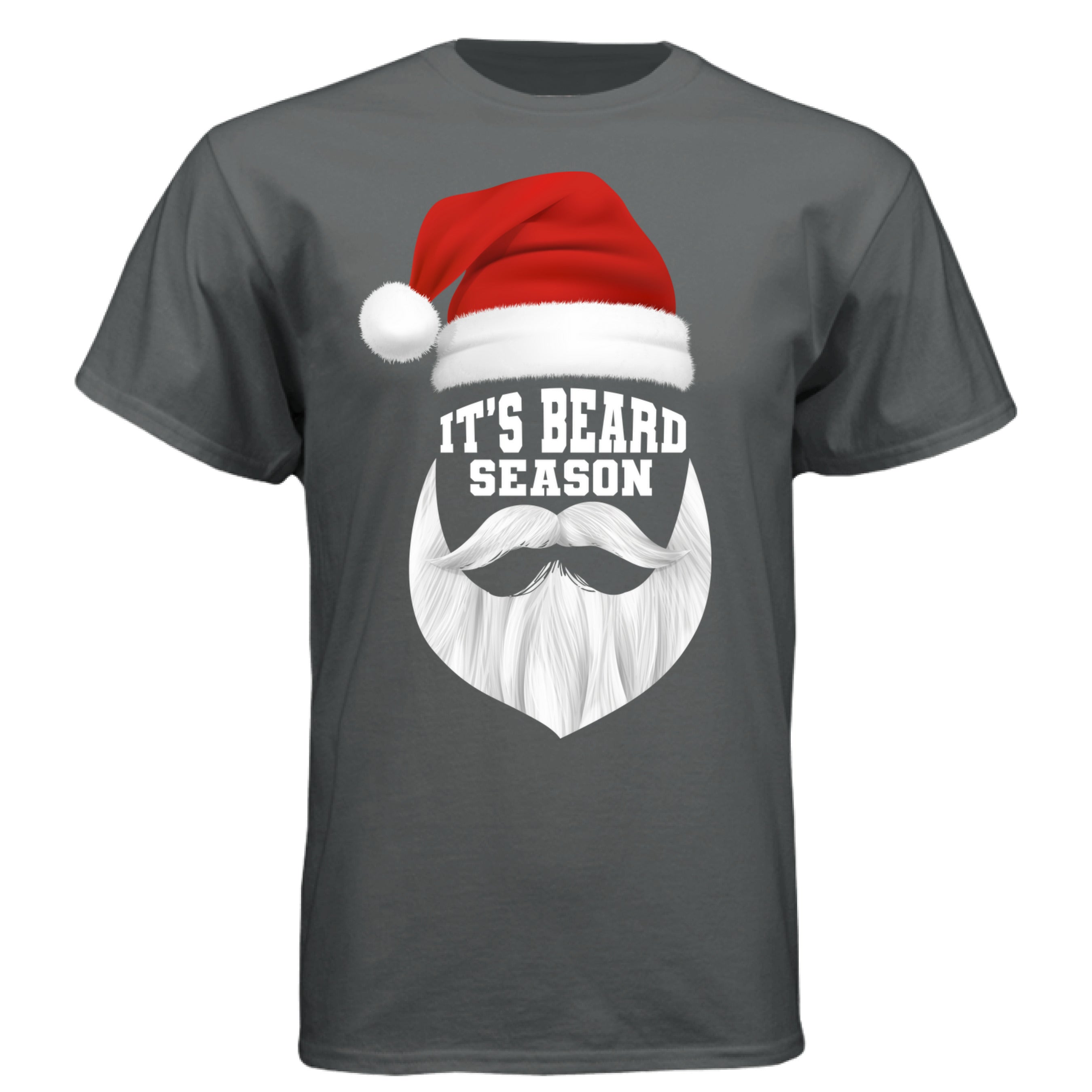 Funny Holiday Beard Tee Shirt Festive Santa-Inspired Design CHARCOAL HEATHER - FRONT
